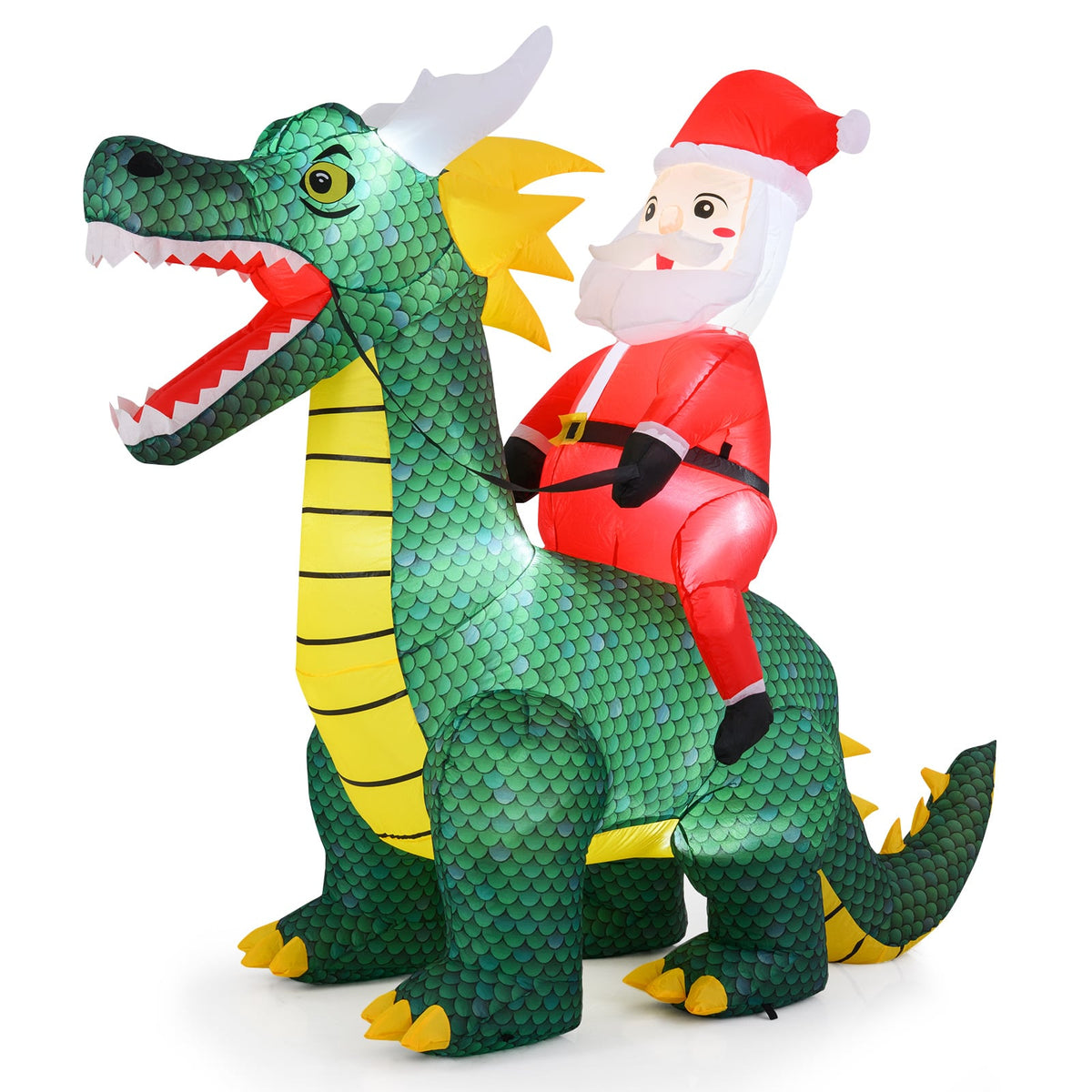 6.7 Feet Christmas Inflatable Santa Claus Ride on Dinosaur with Built-in LED Lights-Christmas Inflatables-DECOROLALA