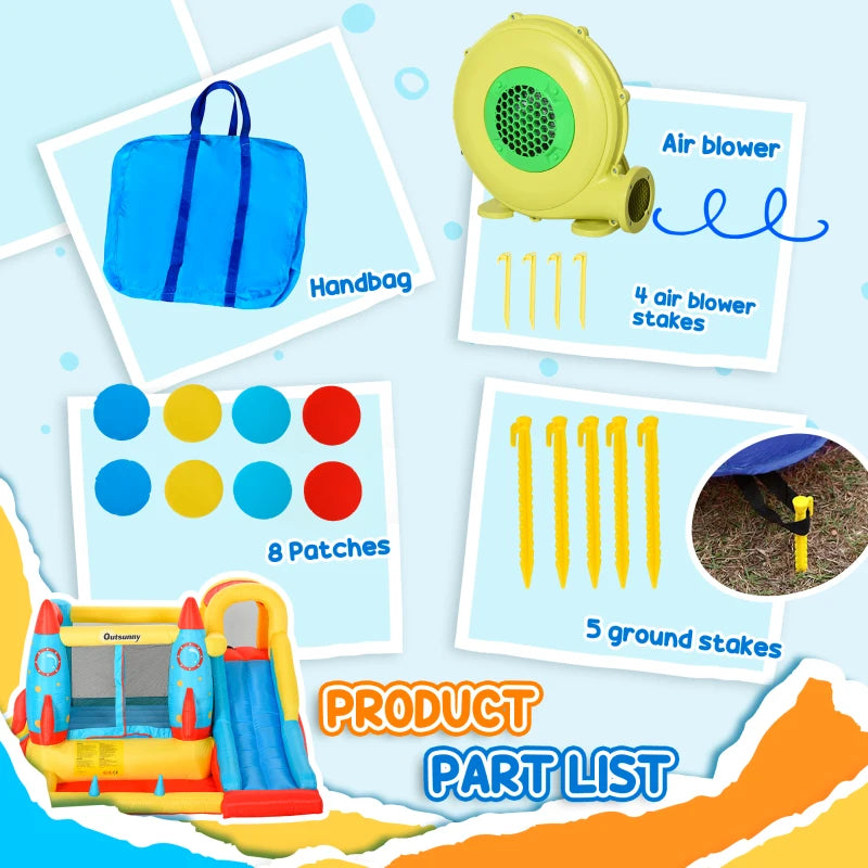 Outsunny Inflatable Rocket Bounce House with Slides and Pool