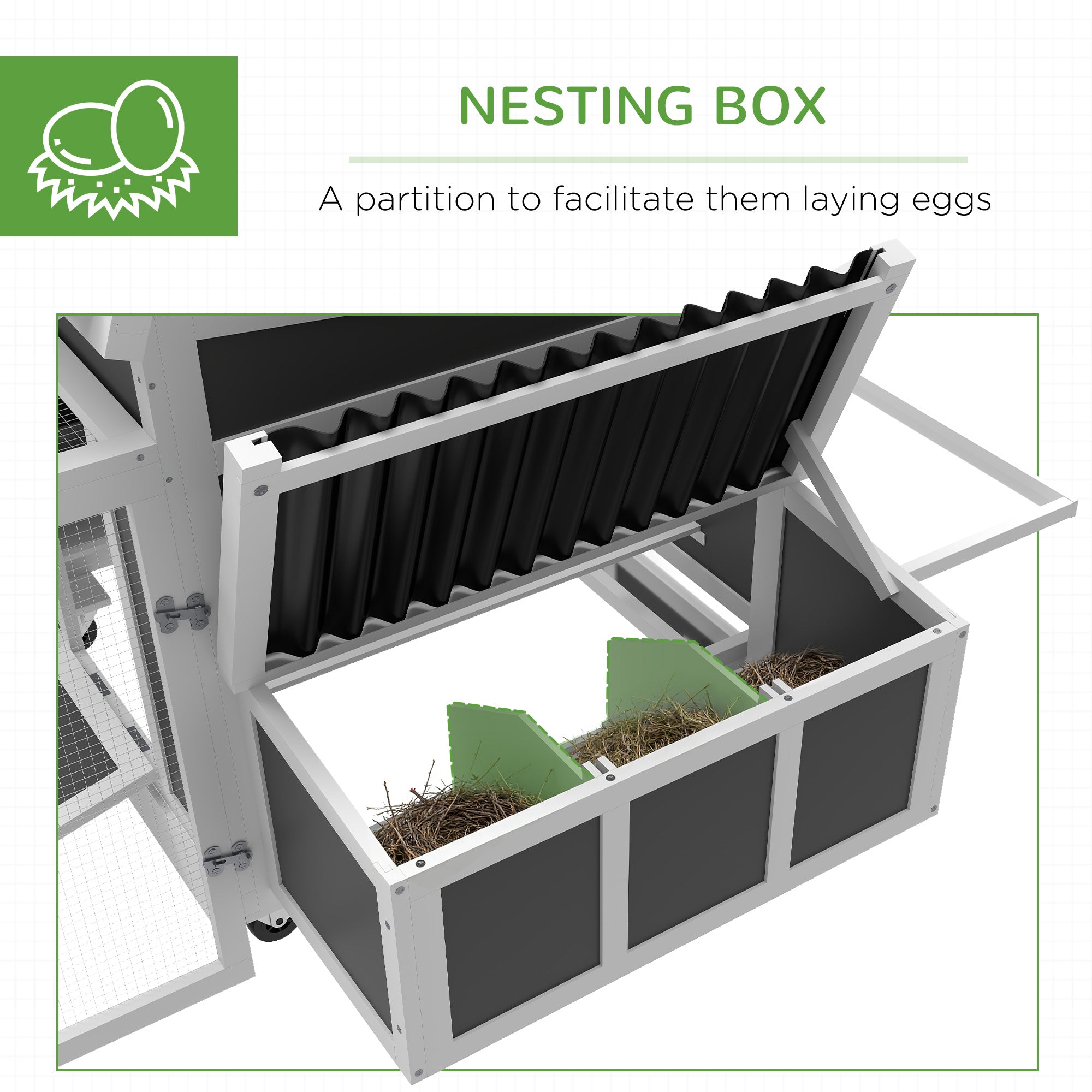Wooden Chicken Coop, Rabbit Hutch with Large Run, Outdoor Poultry Cage with Nesting Box, Tray, Windows, Dark Grey