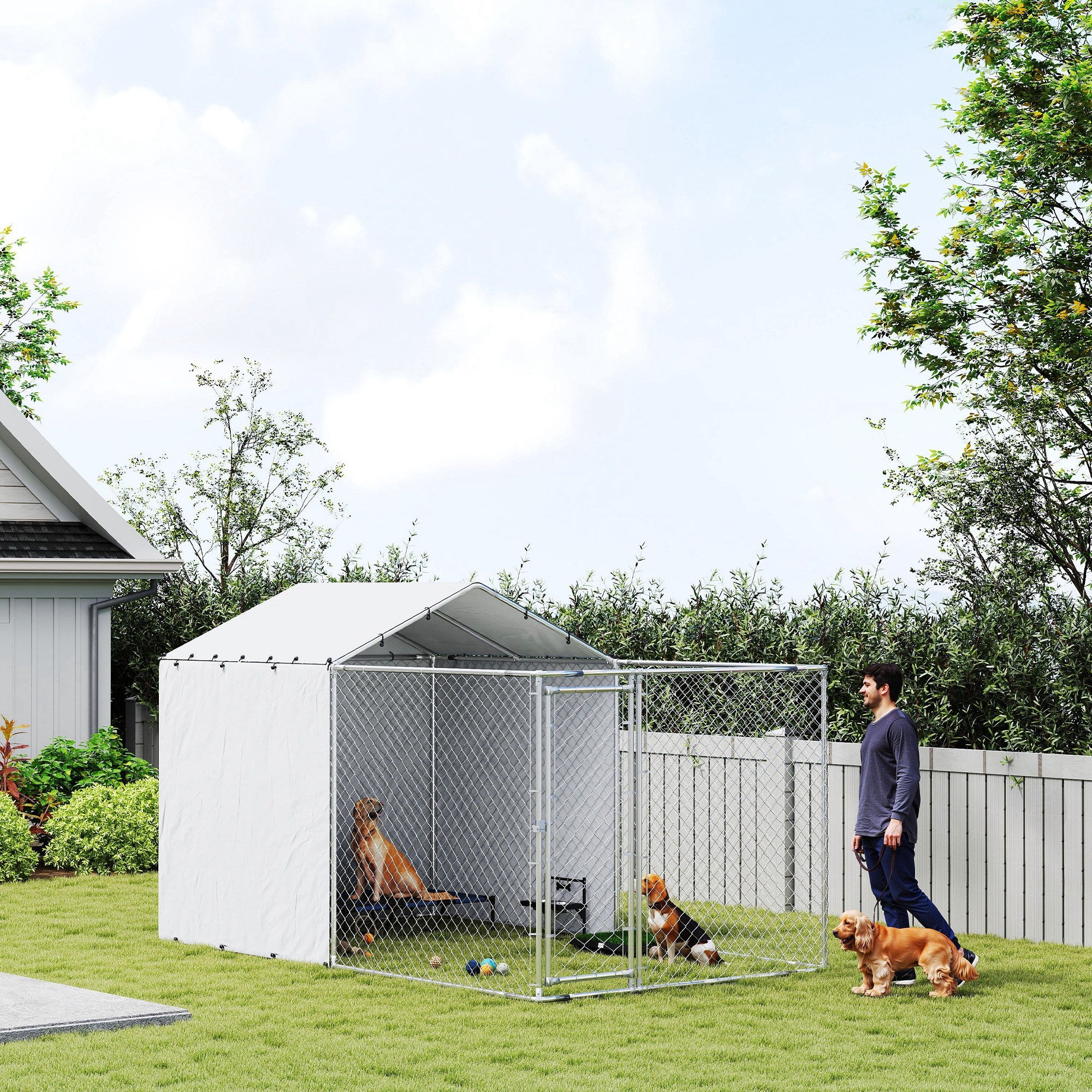 Galvanized Steel Dog Kennel Outdoor with Waterproof & UV-Resistant Cover for Large Dogs, 13.1' x 7.5' x 7.5'
