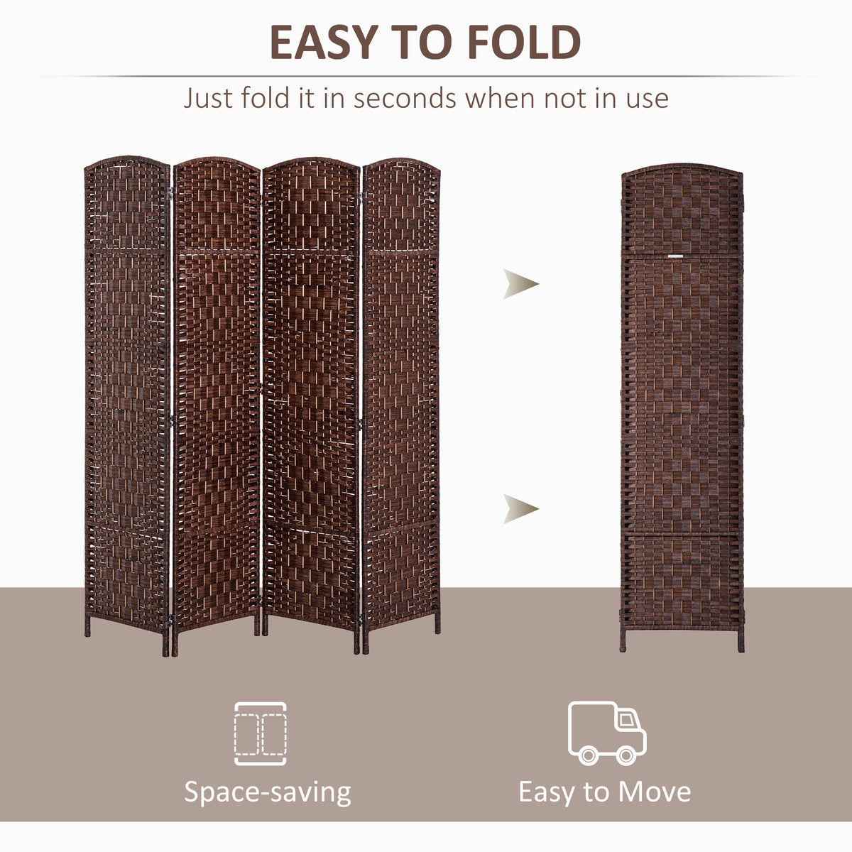 6ft 4-Panel Folding Room Divider - Brown Woven Wicker-Home Furnishings > Living Room Furniture > Room Dividers-DECOROLALA