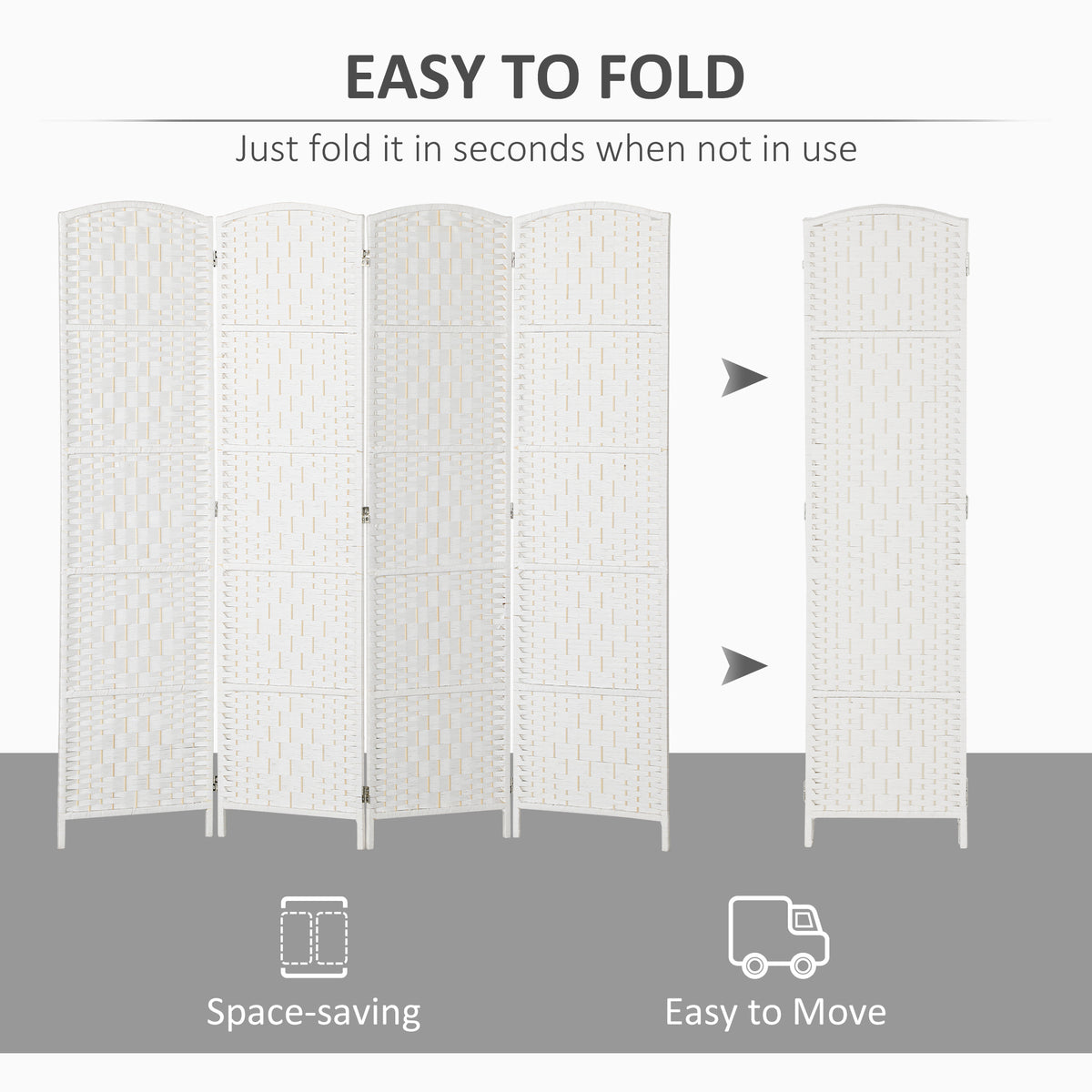 6ft 4-Panel Folding Room Divider - White Woven Wood-Home Furnishings > Living Room Furniture > Room Dividers-DECOROLALA