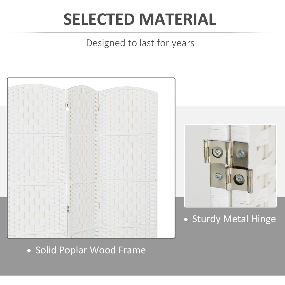 6ft 4-Panel Folding Room Divider - White Woven Wood-Home Furnishings > Living Room Furniture > Room Dividers-DECOROLALA