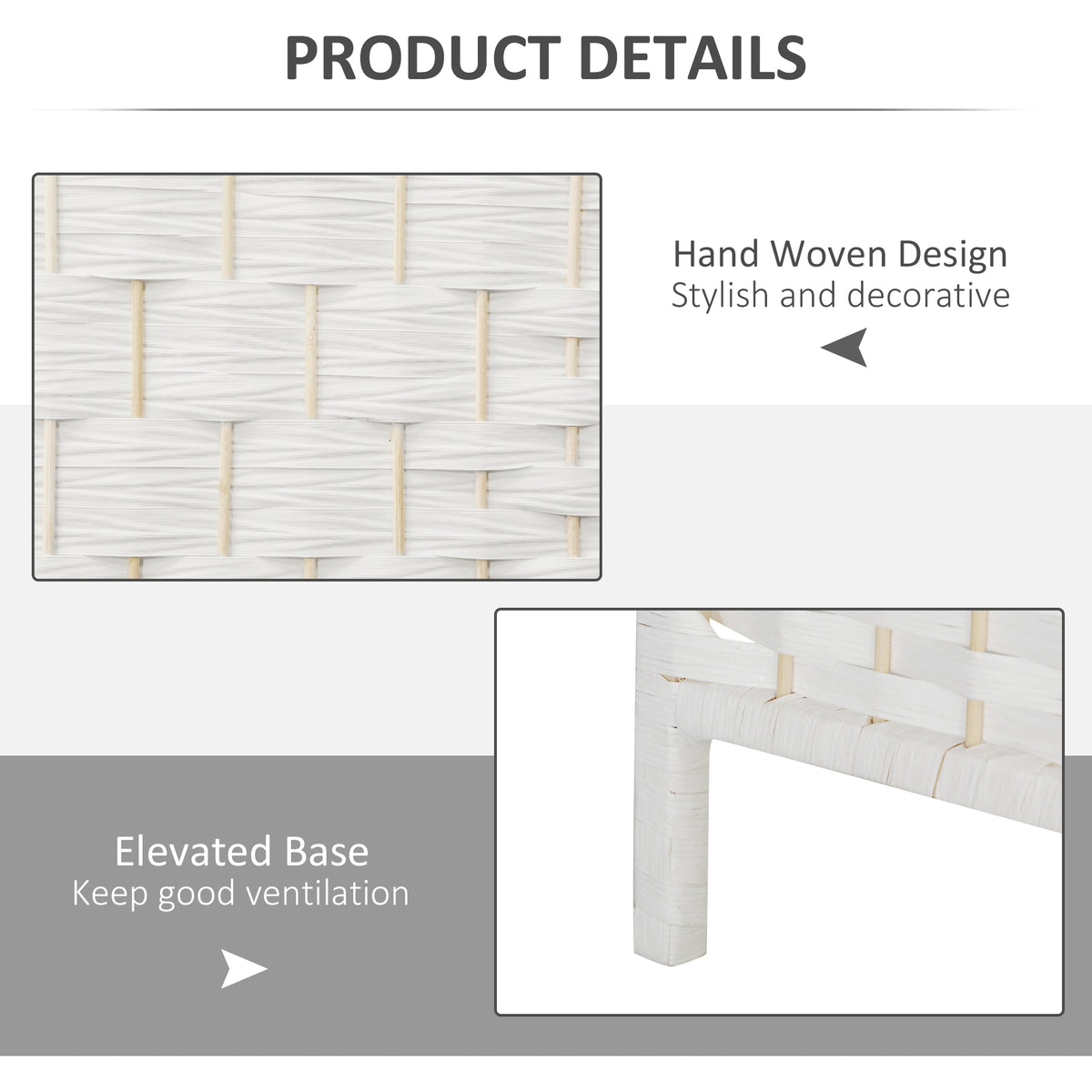 6ft 4-Panel Folding Room Divider - White Woven Wood-Home Furnishings > Living Room Furniture > Room Dividers-DECOROLALA