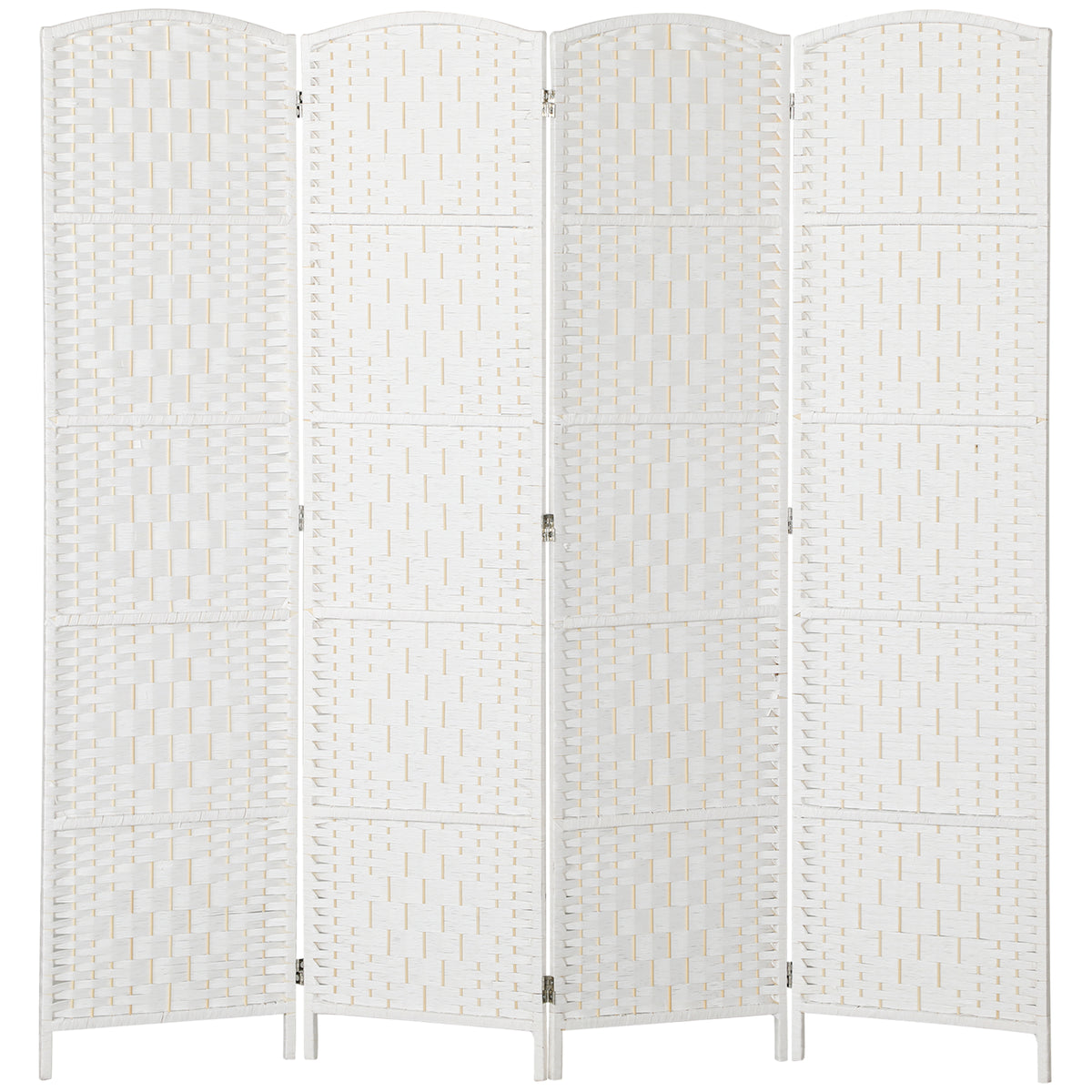 6ft 4-Panel Folding Room Divider - White Woven Wood-Home Furnishings > Living Room Furniture > Room Dividers-DECOROLALA