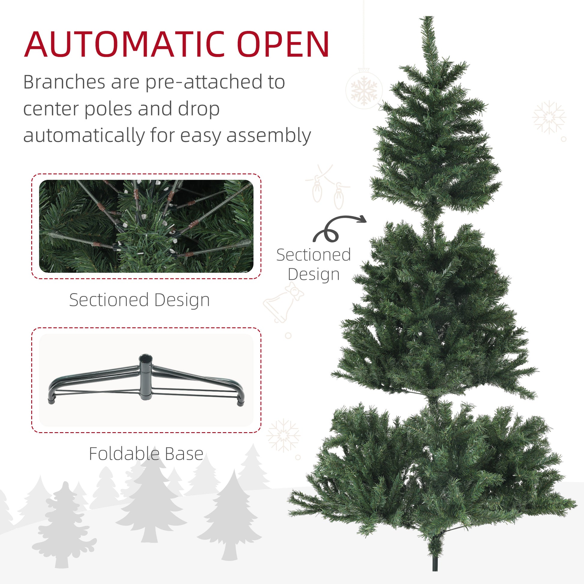 6ft Artificial Christmas Tree - 1000 Tips Green Hinged-Home Furnishings > Holiday & Seasonal > Christmas Trees > Artificial Christmas Trees-DECOROLALA