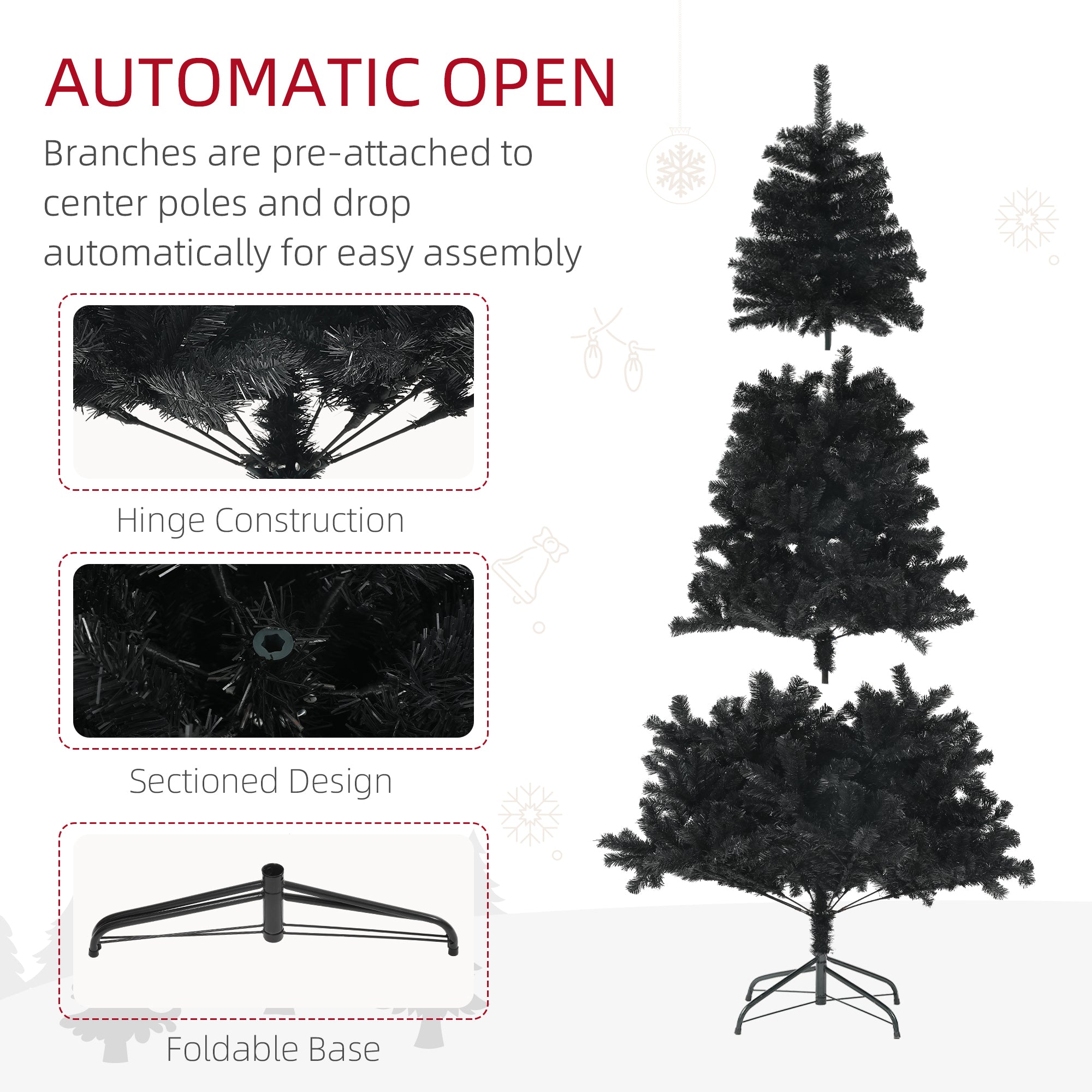 6ft Artificial Christmas Tree - Black 1000 Tips Steel Base-Home Furnishings > Holiday & Seasonal > Christmas Trees > Artificial Christmas Trees-DECOROLALA