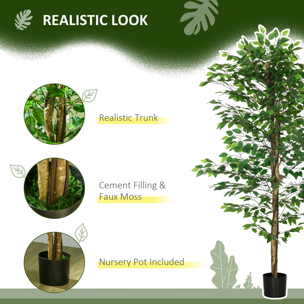 6ft Artificial Trees Ficus, Indoor Fake Plant with Pot, for Home Decor-Artificial Trees-DECOROLALA