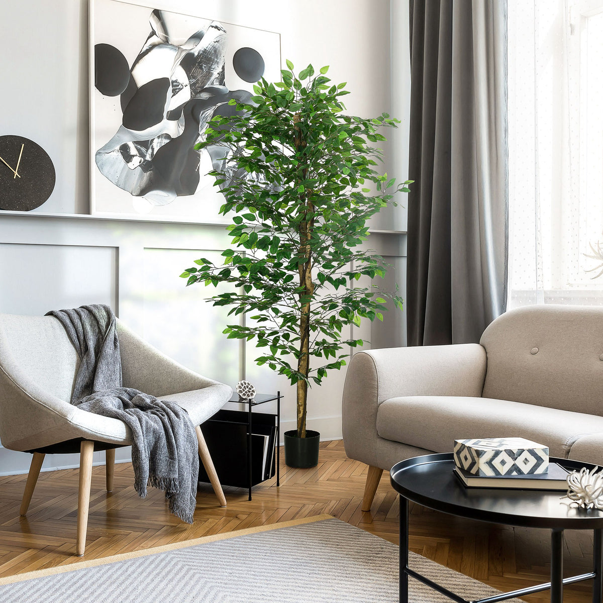 6ft Artificial Trees Ficus, Indoor Fake Plant with Pot, for Home Decor-Artificial Trees-DECOROLALA