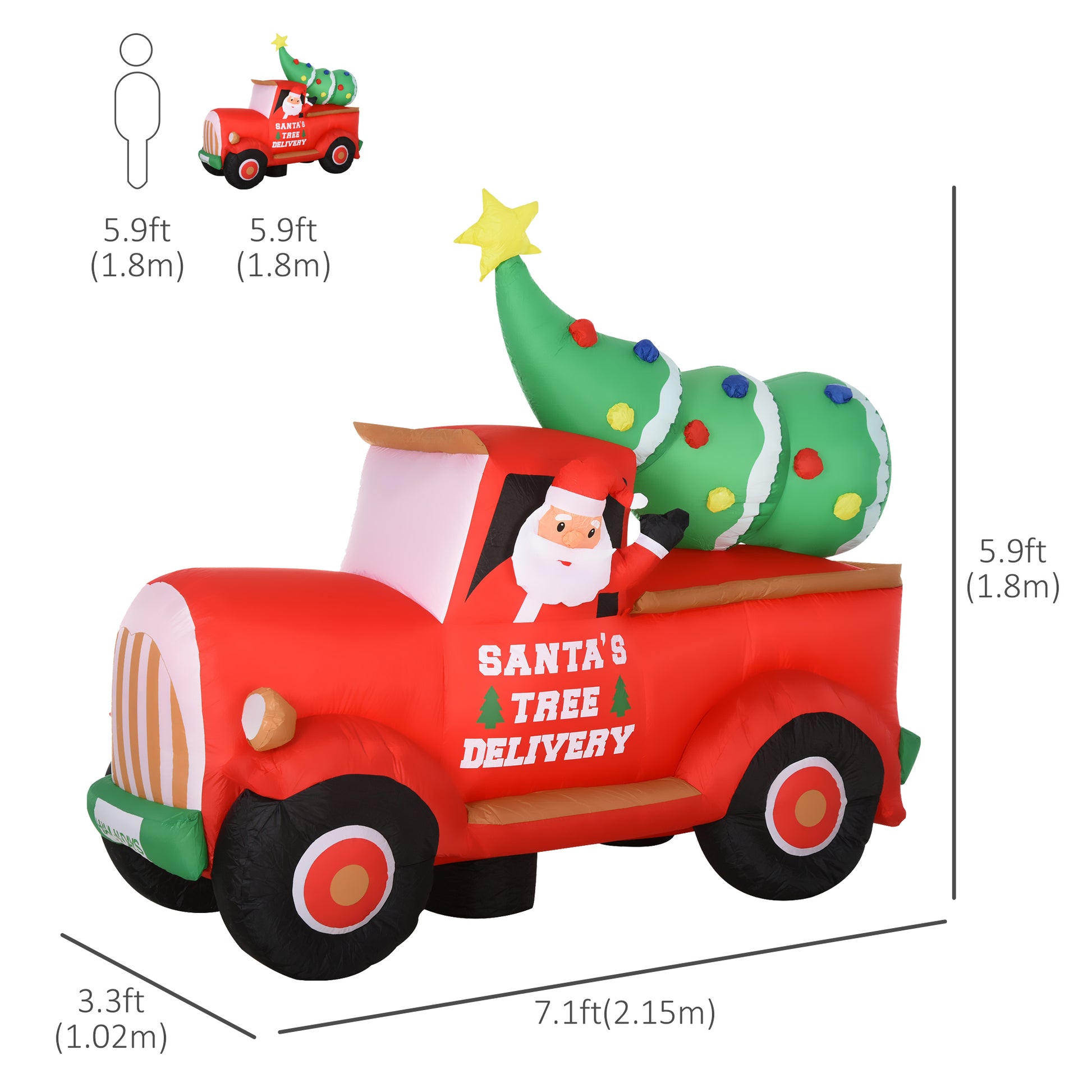 6ft Christmas Inflatable Santa Claus Driving A Truck with LED Lights, Blow-Up Outdoor LED Yard Display for Lawn, Garden, Party-Home Furnishings > Holiday & Seasonal > Christmas Decorations > Christmas Inflatables-DECOROLALA
