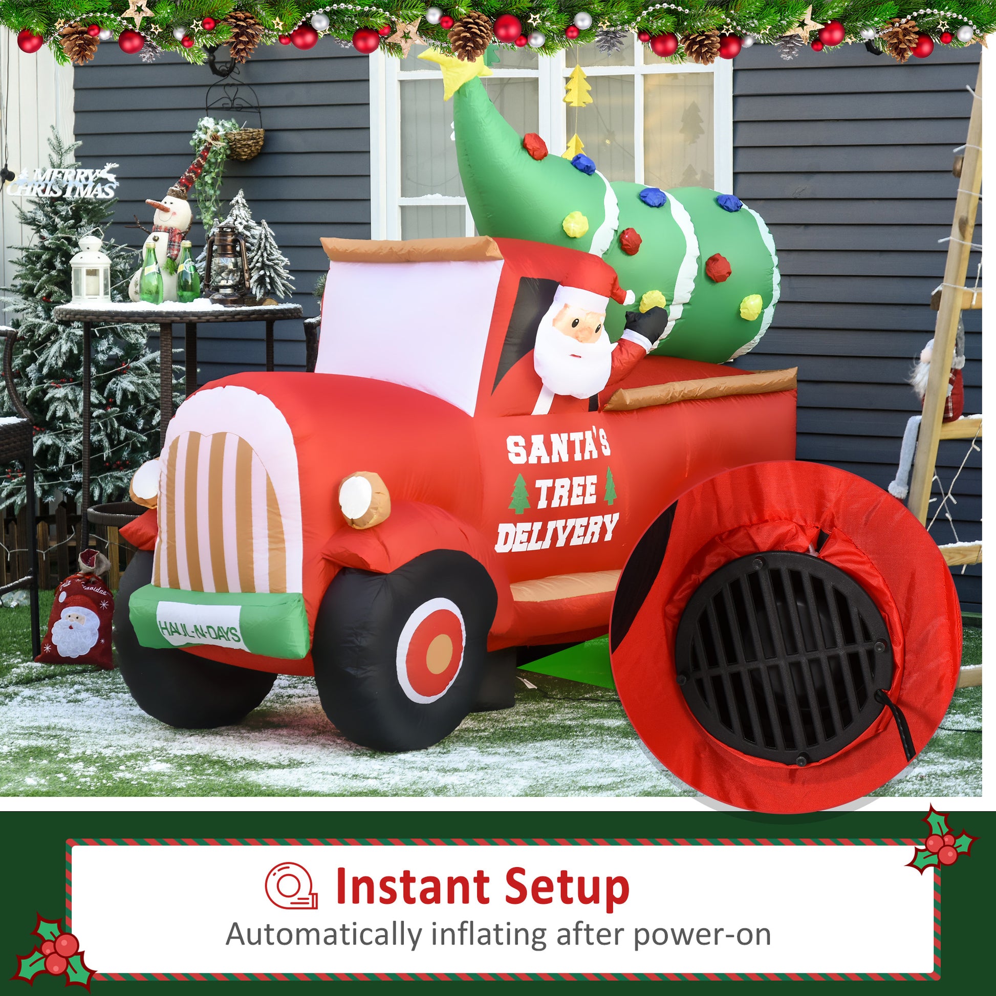 6ft Christmas Inflatable Santa Claus Driving A Truck with LED Lights, Blow-Up Outdoor LED Yard Display for Lawn, Garden, Party-Home Furnishings > Holiday & Seasonal > Christmas Decorations > Christmas Inflatables-DECOROLALA