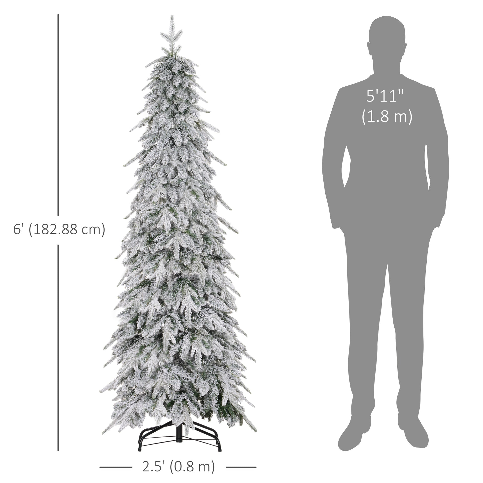 6ft Flocked Pencil Artificial Christmas Tree - Green-Home Furnishings > Holiday & Seasonal > Christmas Trees > Flocked Christmas Trees-DECOROLALA