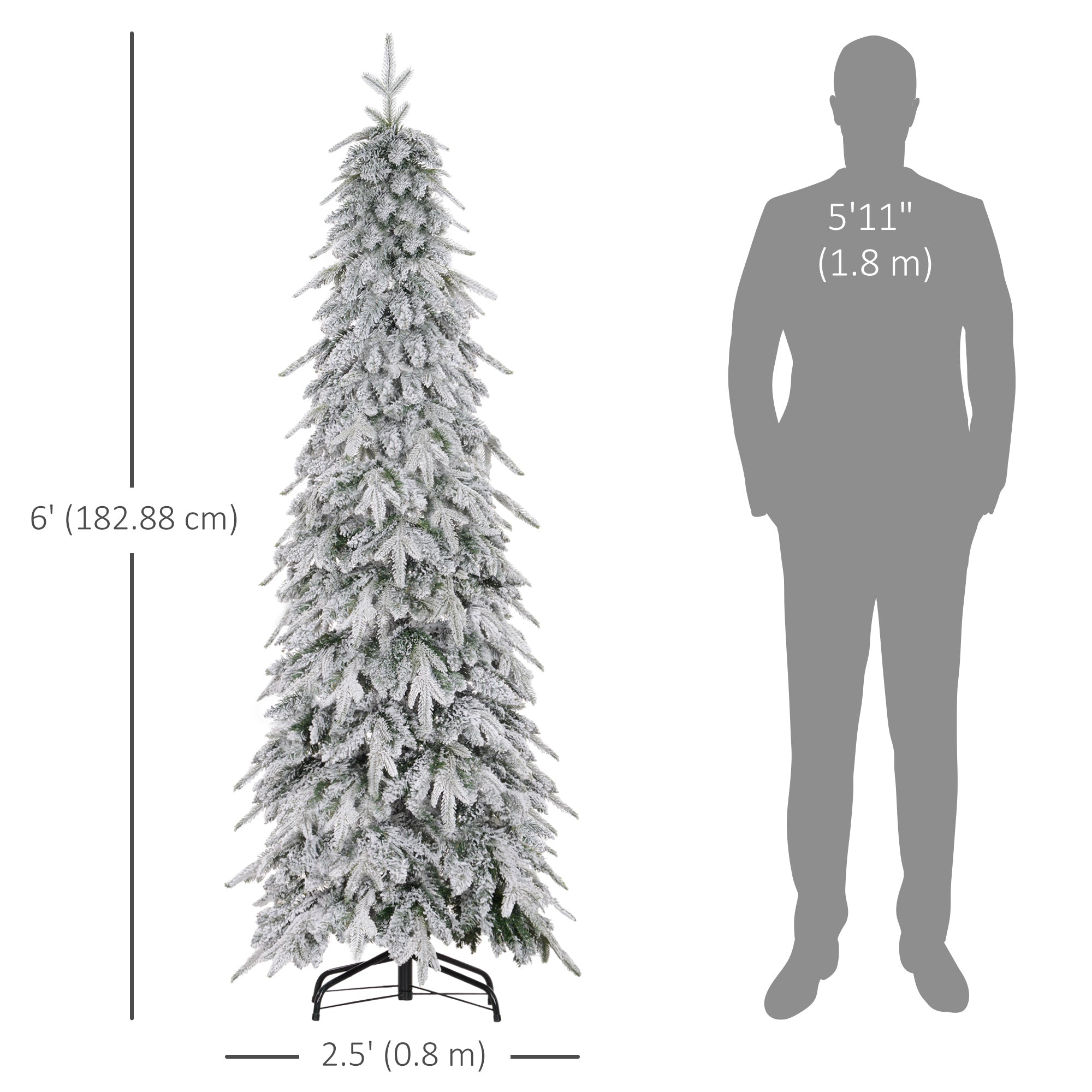 6ft Flocked Pencil Artificial Christmas Tree - Green-Home Furnishings > Holiday & Seasonal > Christmas Trees > Flocked Christmas Trees-DECOROLALA