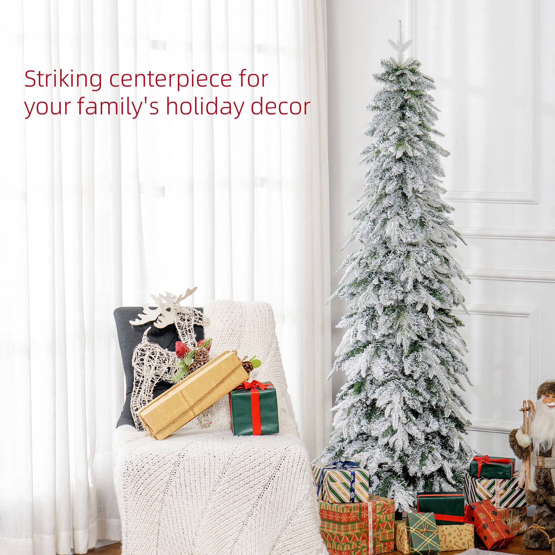 6ft Flocked Pencil Artificial Christmas Tree - Green-Home Furnishings > Holiday & Seasonal > Christmas Trees > Flocked Christmas Trees-DECOROLALA