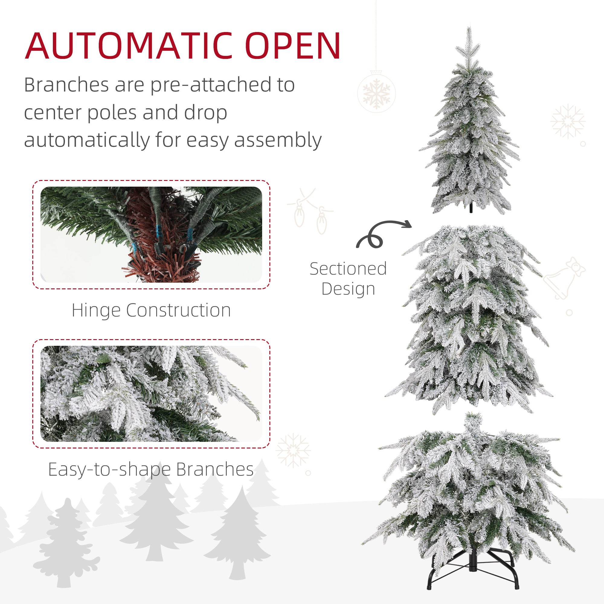 6ft Flocked Pencil Artificial Christmas Tree - Green-Home Furnishings > Holiday & Seasonal > Christmas Trees > Flocked Christmas Trees-DECOROLALA