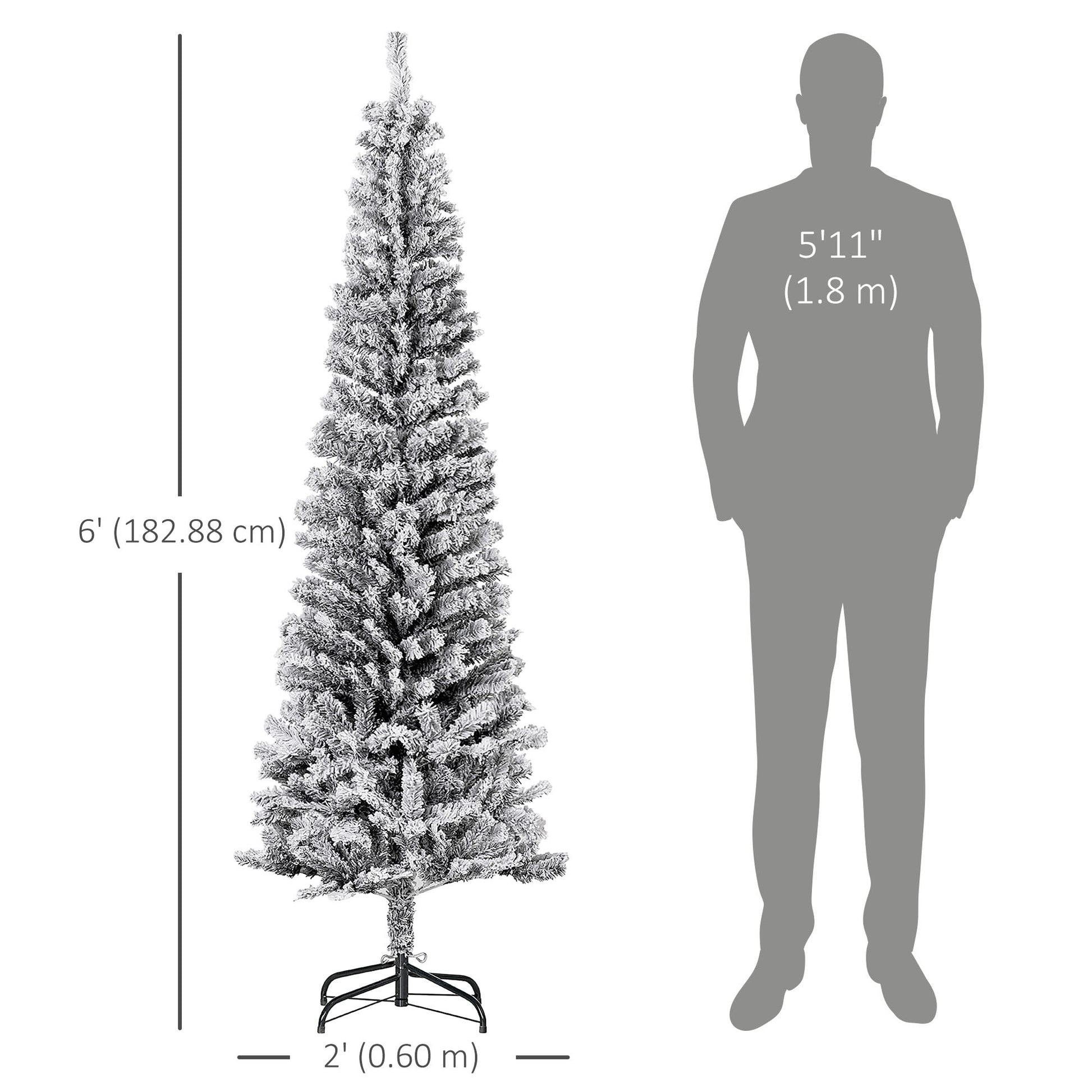 6ft Flocked Pencil Christmas Tree - Black Realistic Tips-Home Furnishings > Holiday & Seasonal > Christmas Trees > Pencil Christmas Trees-DECOROLALA
