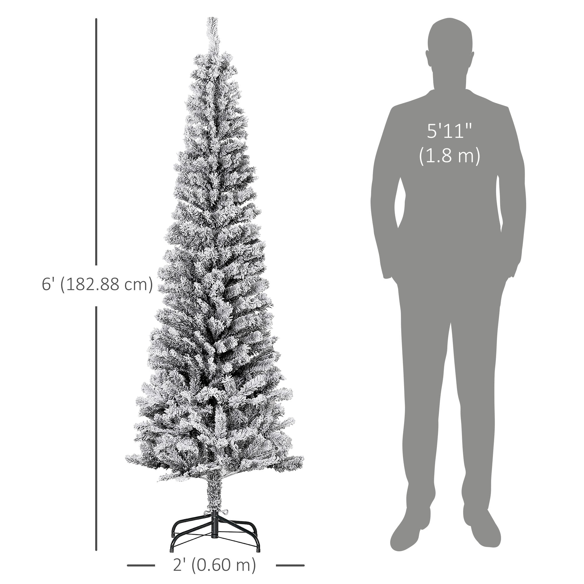 6ft Flocked Pencil Christmas Tree - Black Realistic Tips-Home Furnishings > Holiday & Seasonal > Christmas Trees > Pencil Christmas Trees-DECOROLALA