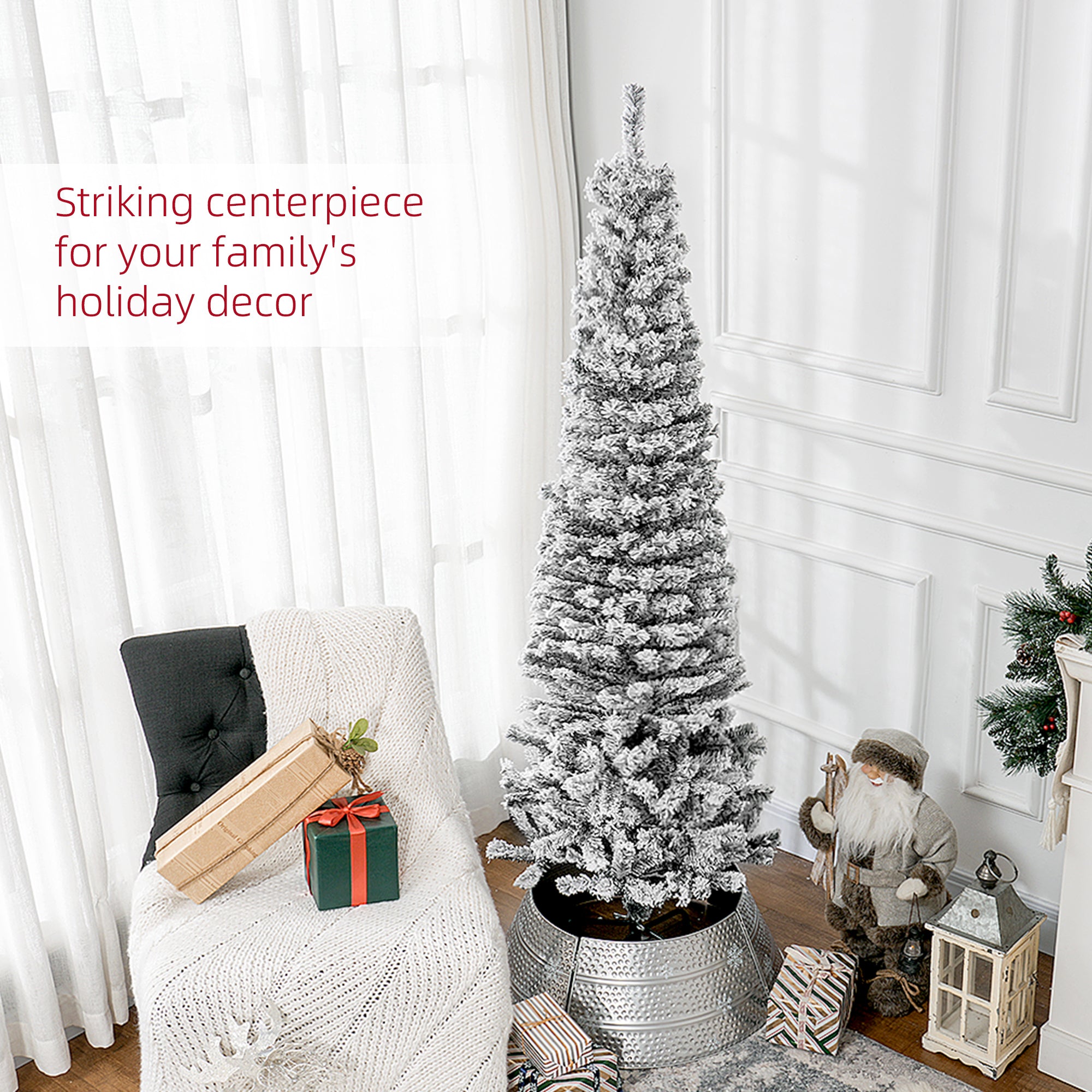 6ft Flocked Pencil Christmas Tree - Black Realistic Tips-Home Furnishings > Holiday & Seasonal > Christmas Trees > Pencil Christmas Trees-DECOROLALA
