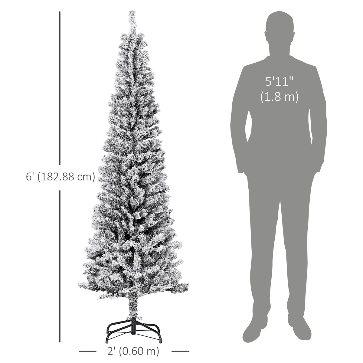 6ft Flocked Pencil Christmas Tree - Black Realistic Tips-Home Furnishings > Holiday & Seasonal > Christmas Trees > Pencil Christmas Trees-DECOROLALA