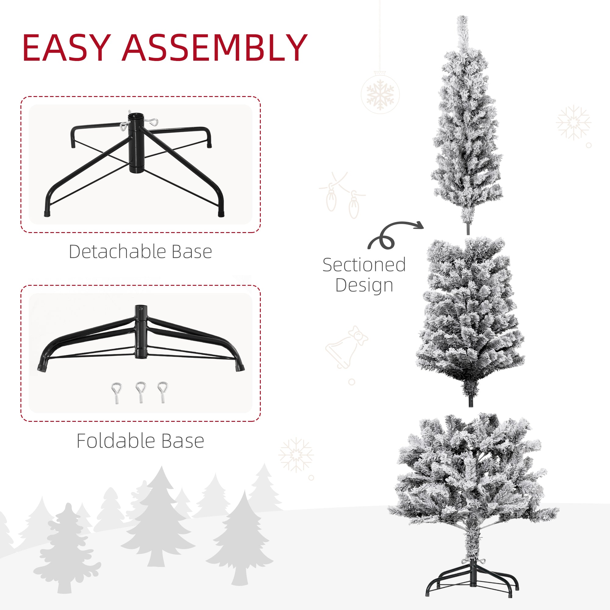 6ft Flocked Pencil Christmas Tree - Black Realistic Tips-Home Furnishings > Holiday & Seasonal > Christmas Trees > Pencil Christmas Trees-DECOROLALA