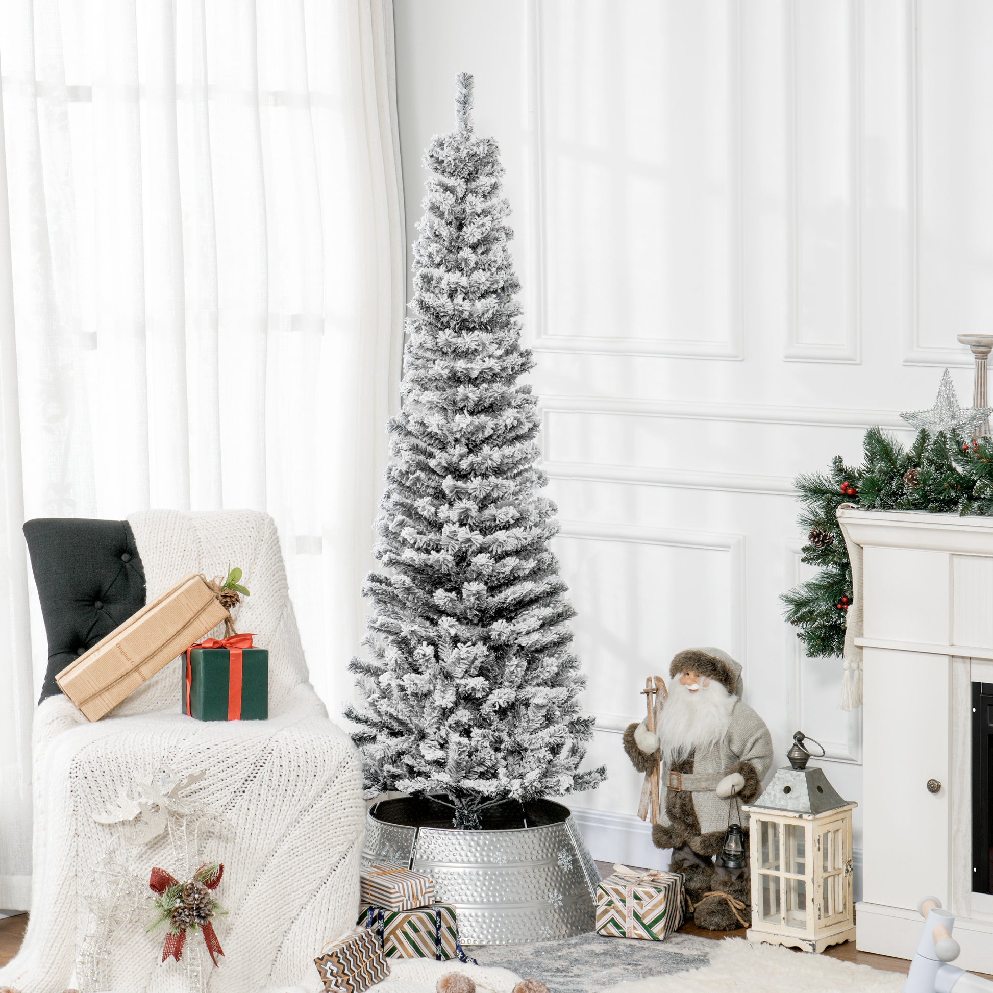 6ft Flocked Pencil Christmas Tree - Black Realistic Tips-Home Furnishings > Holiday & Seasonal > Christmas Trees > Pencil Christmas Trees-DECOROLALA