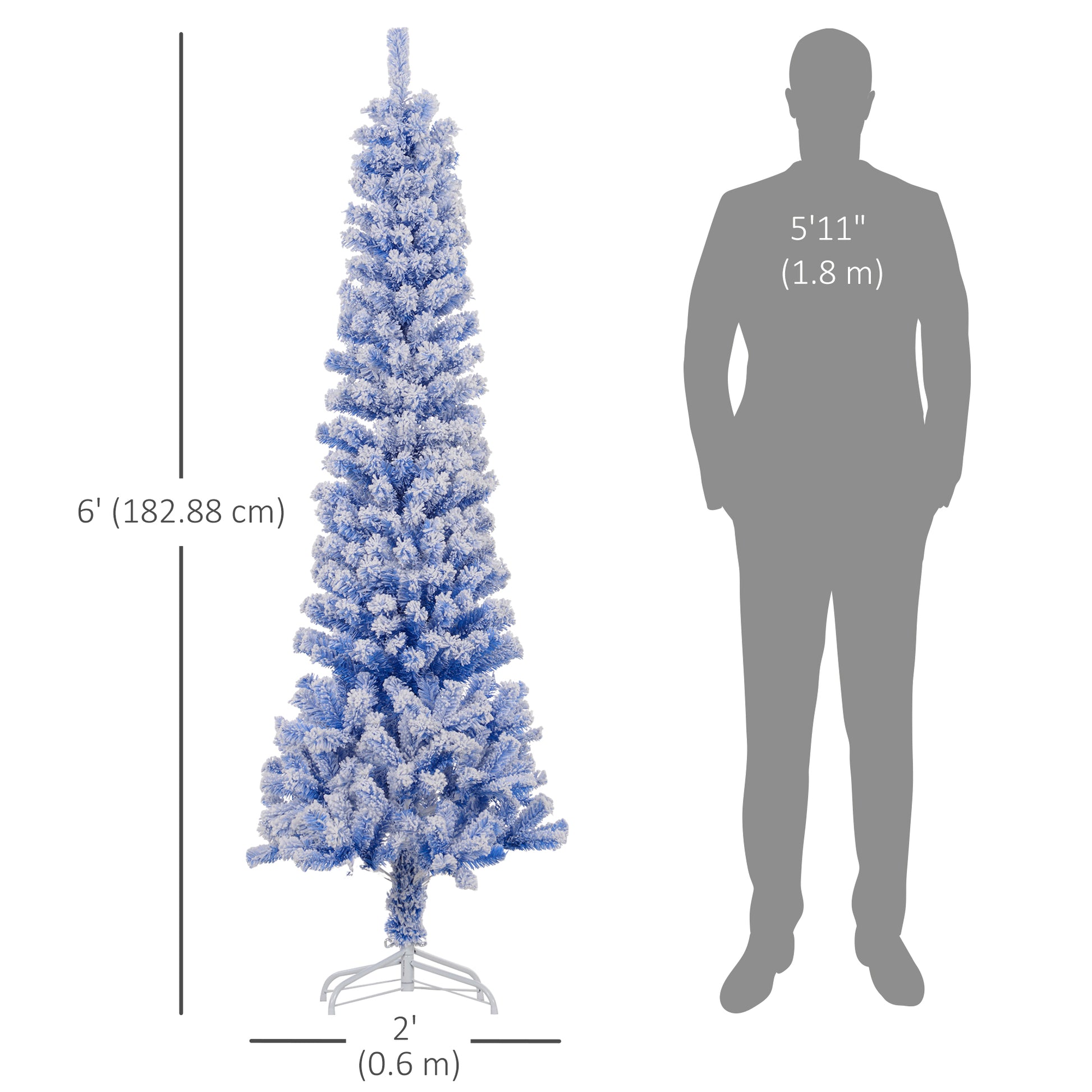 6ft Flocked Pencil Christmas Tree - Blue Realistic Pine-Home Furnishings > Holiday & Seasonal > Christmas Trees > Pencil Christmas Trees-DECOROLALA