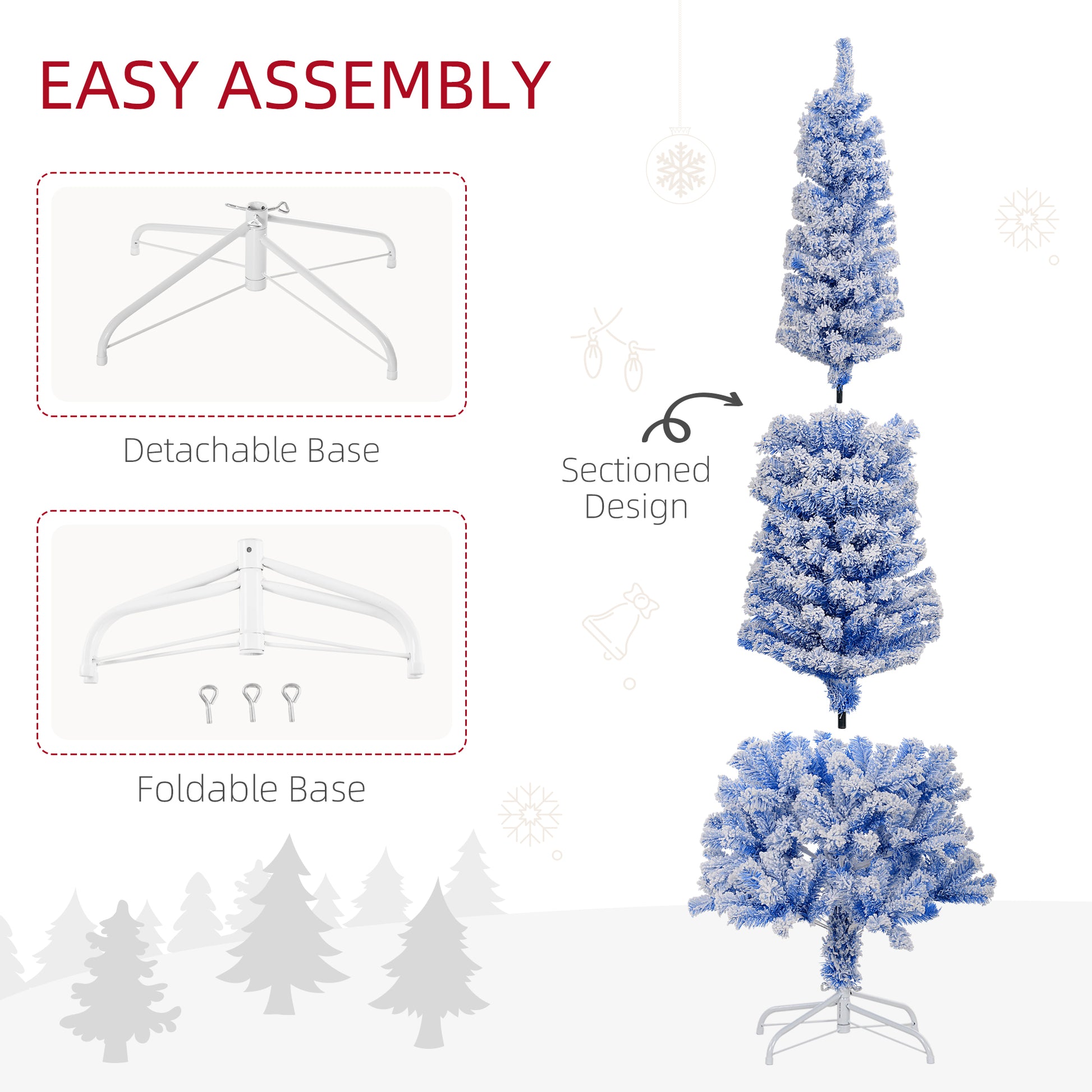 6ft Flocked Pencil Christmas Tree - Blue Realistic Pine-Home Furnishings > Holiday & Seasonal > Christmas Trees > Pencil Christmas Trees-DECOROLALA