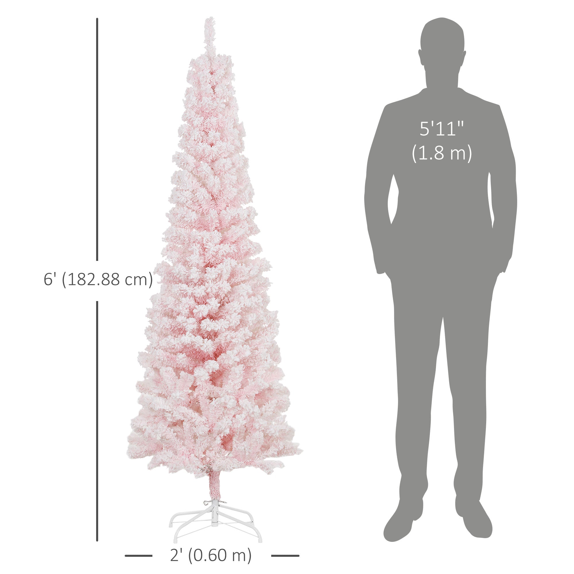 6ft Flocked Pencil Christmas Tree - Pink Realistic Tips-Home Furnishings > Holiday & Seasonal > Christmas Trees > Pencil Christmas Trees-DECOROLALA