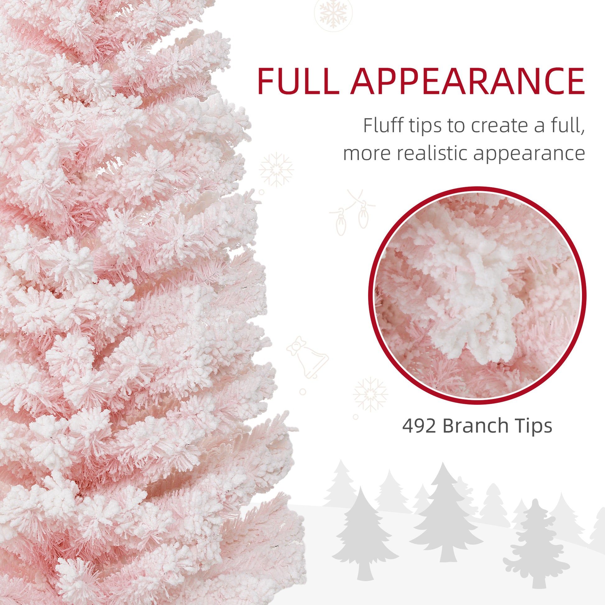 6ft Flocked Pencil Christmas Tree - Pink Realistic Tips-Home Furnishings > Holiday & Seasonal > Christmas Trees > Pencil Christmas Trees-DECOROLALA