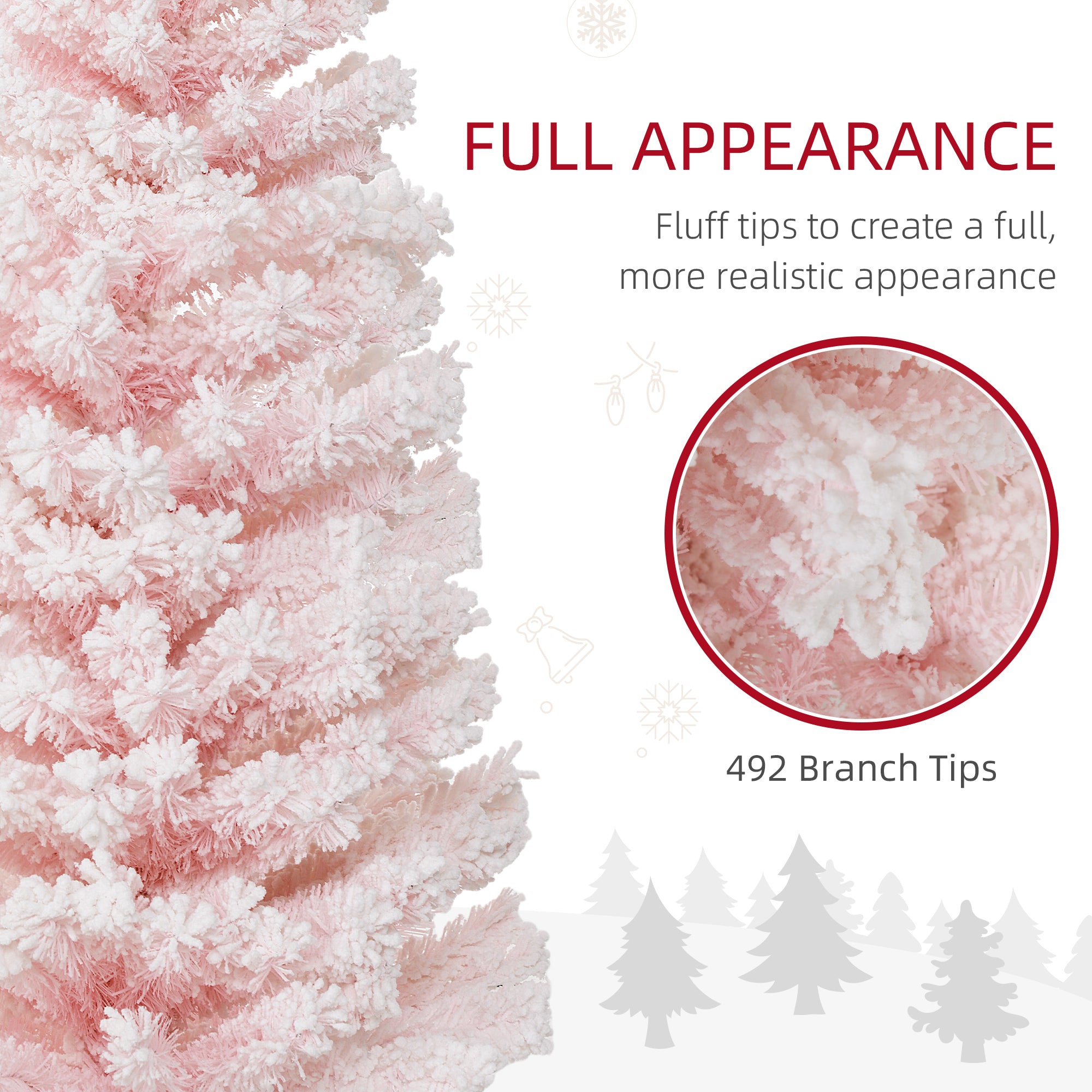 6ft Flocked Pencil Christmas Tree - Pink Realistic Tips-Home Furnishings > Holiday & Seasonal > Christmas Trees > Pencil Christmas Trees-DECOROLALA