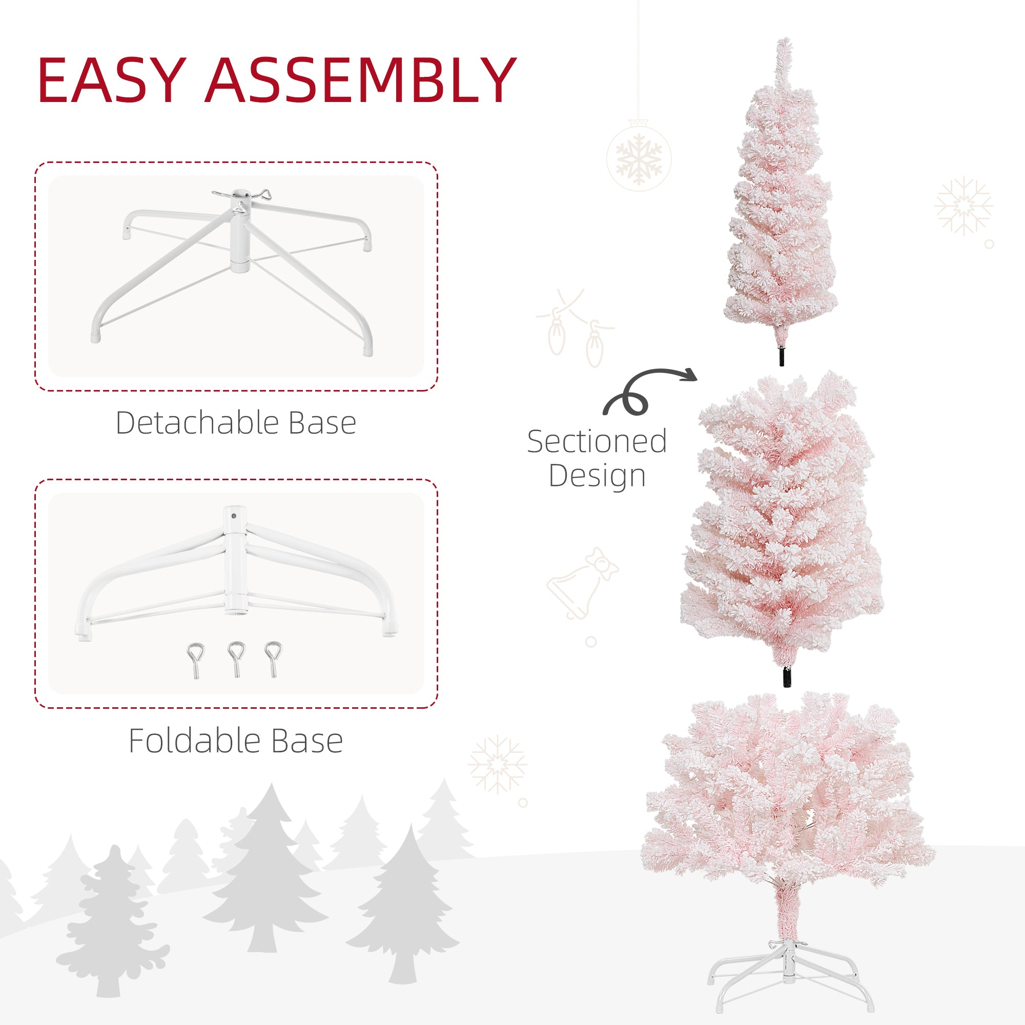 6ft Flocked Pencil Christmas Tree - Pink Realistic Tips-Home Furnishings > Holiday & Seasonal > Christmas Trees > Pencil Christmas Trees-DECOROLALA