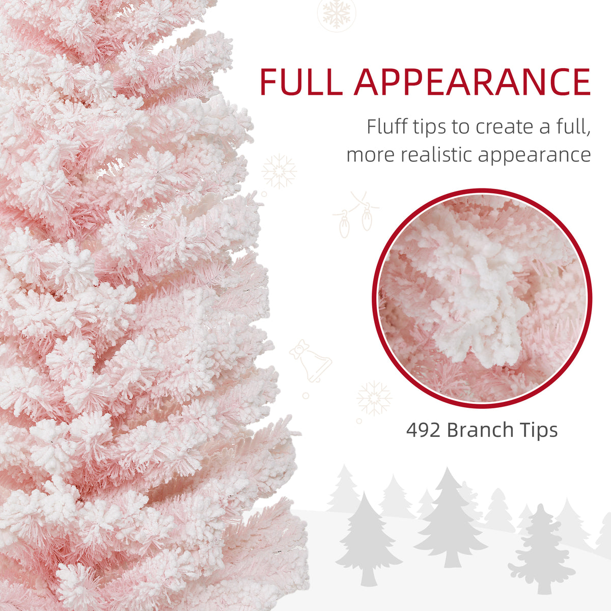 6ft Flocked Pencil Christmas Tree - Pink Realistic Tips-Home Furnishings > Holiday & Seasonal > Christmas Trees > Pencil Christmas Trees-DECOROLALA