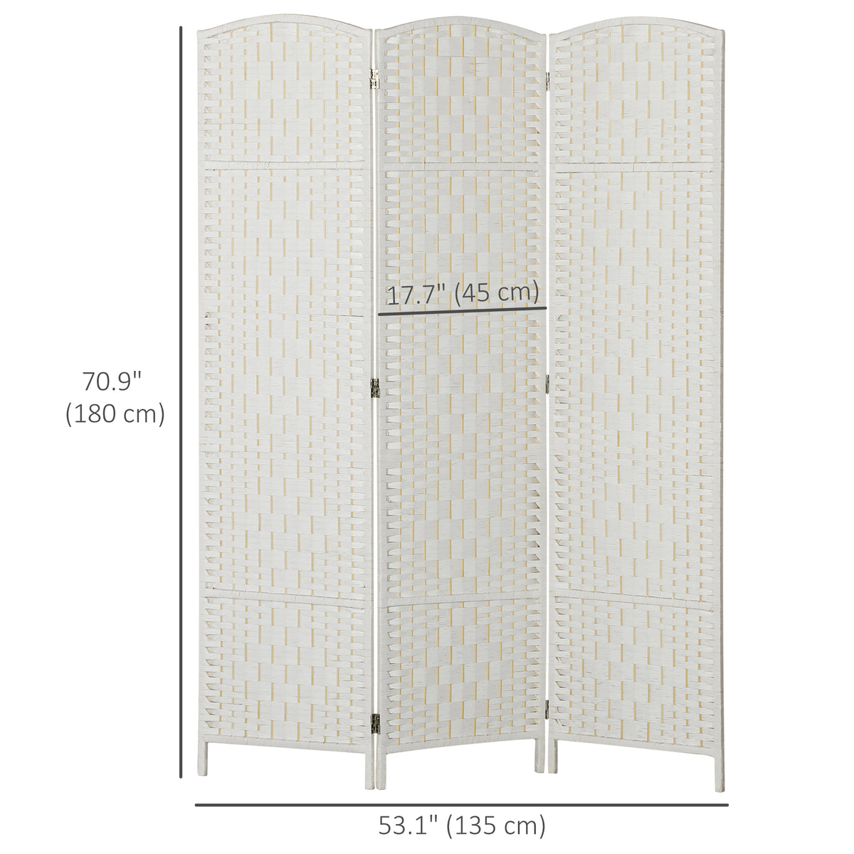 6ft Folding Room Divider - 3 Panel White Woven Privacy Screen-Home Furnishings > Living Room Furniture > Room Dividers-DECOROLALA