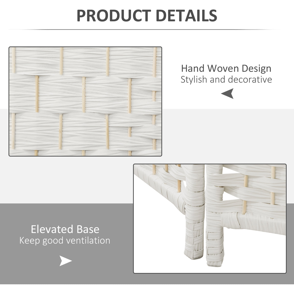 6ft Folding Room Divider - 3 Panel White Woven Privacy Screen-Home Furnishings > Living Room Furniture > Room Dividers-DECOROLALA
