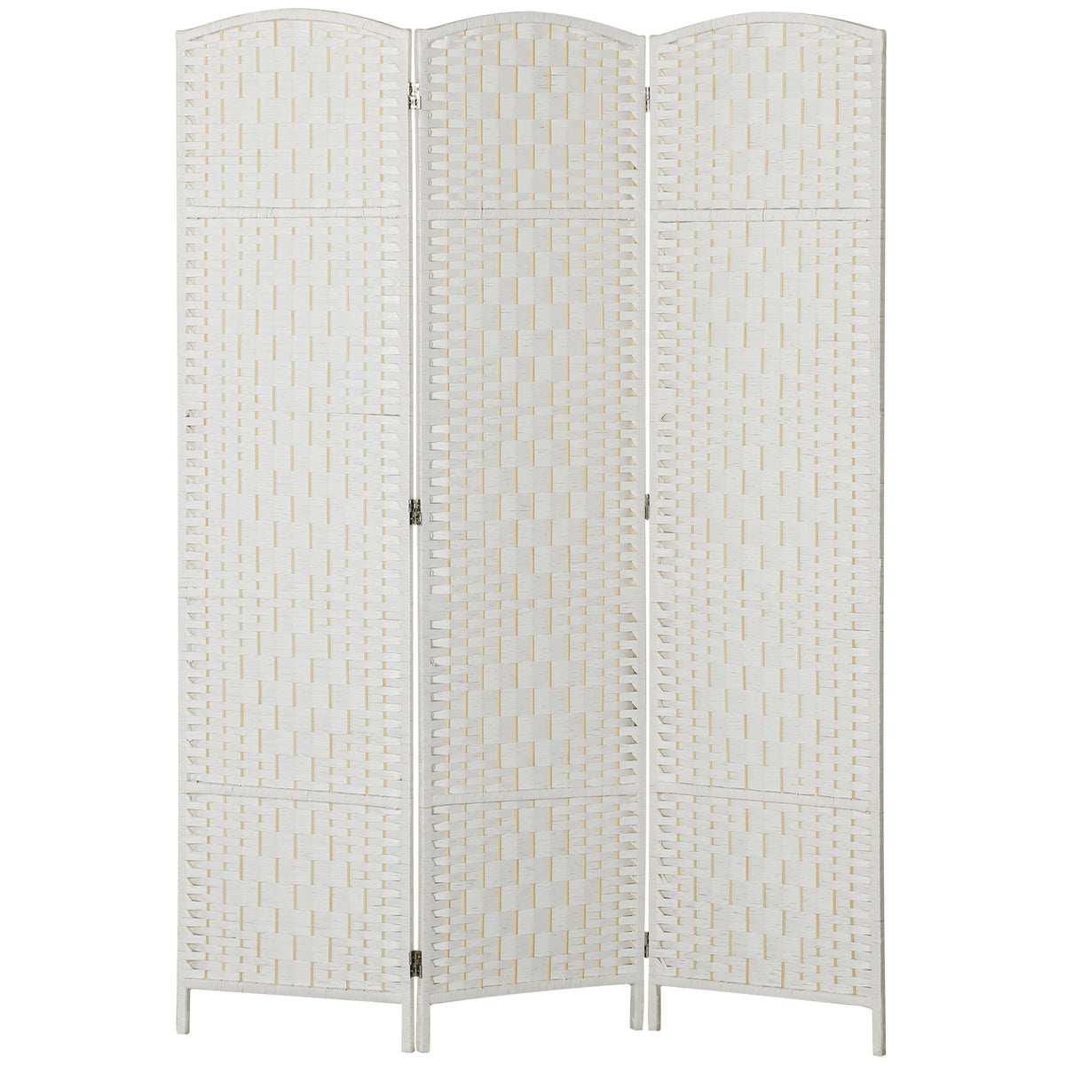 6ft Folding Room Divider - 3 Panel White Woven Privacy Screen-Home Furnishings > Living Room Furniture > Room Dividers-DECOROLALA