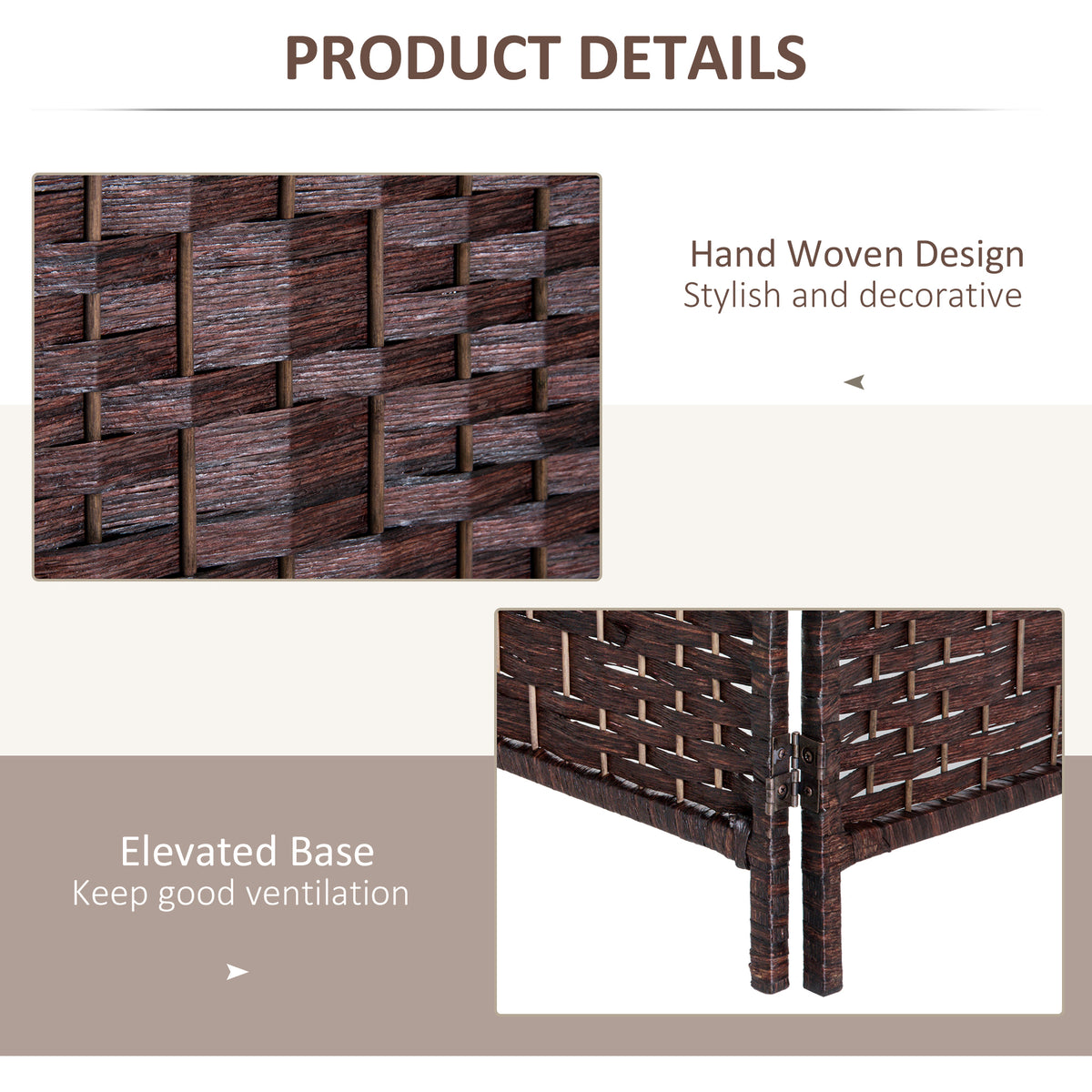 6ft Folding Room Divider - 3 Panel Woven Privacy Screen Brown-Home Furnishings > Living Room Furniture > Room Dividers-DECOROLALA