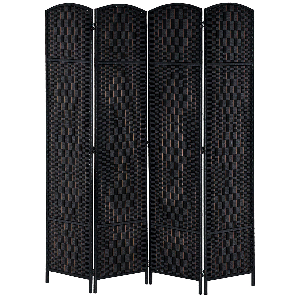 6ft Folding Room Divider - 4 Panel Woven Privacy Screen, Black-Home Furnishings > Living Room Furniture > Room Dividers-DECOROLALA