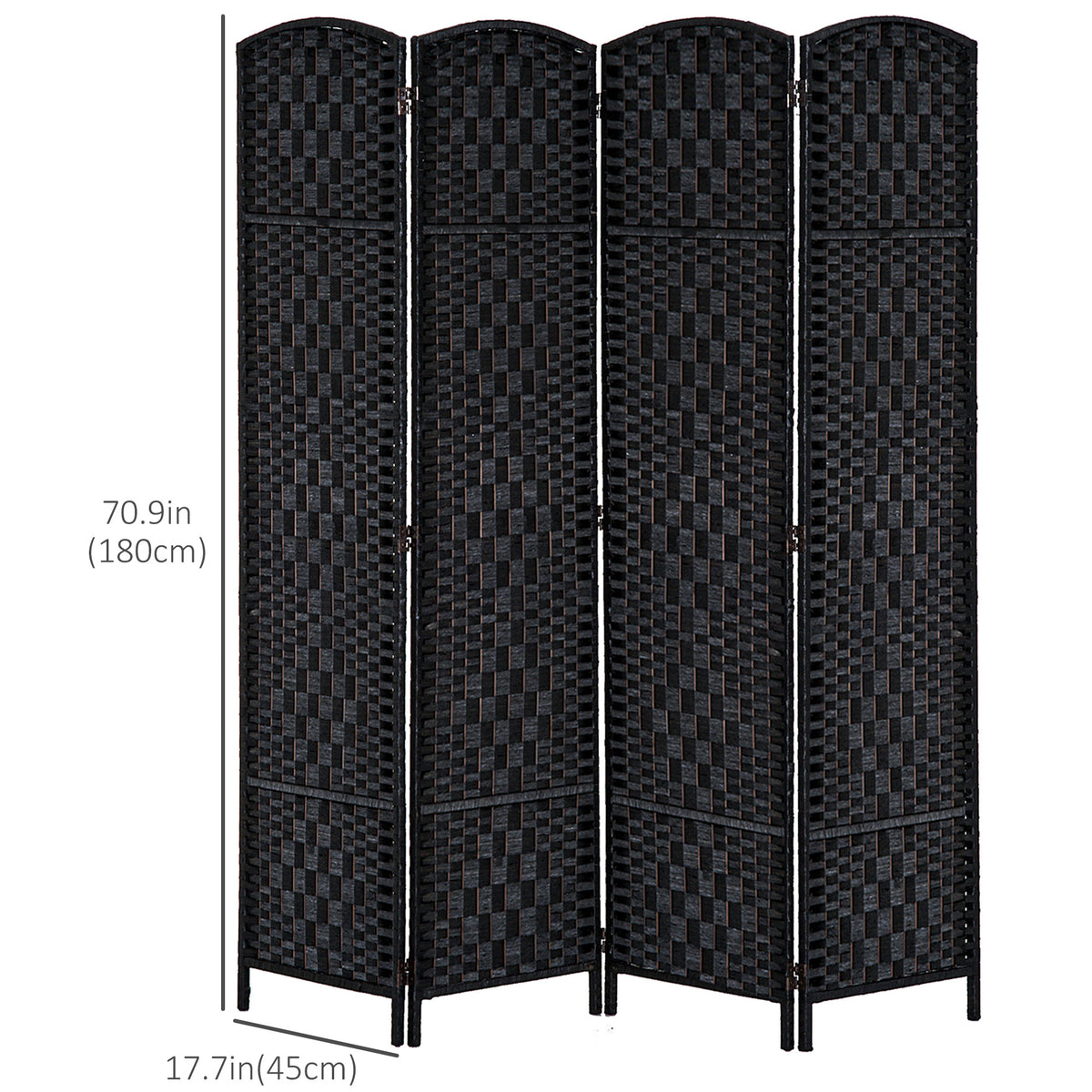 6ft Folding Room Divider - 4 Panel Woven Privacy Screen, Black-Home Furnishings > Living Room Furniture > Room Dividers-DECOROLALA