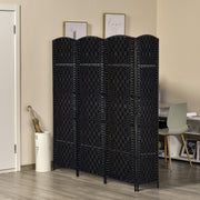 6ft Folding Room Divider - 4 Panel Woven Privacy Screen, Black-Home Furnishings > Living Room Furniture > Room Dividers-DECOROLALA
