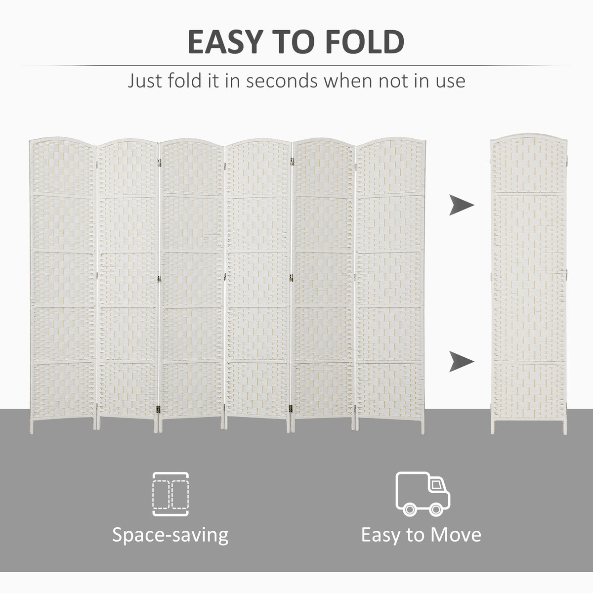 6ft Folding Room Divider - 6 Panel Wicker Privacy Screen White-Home Furnishings > Living Room Furniture > Room Dividers-DECOROLALA