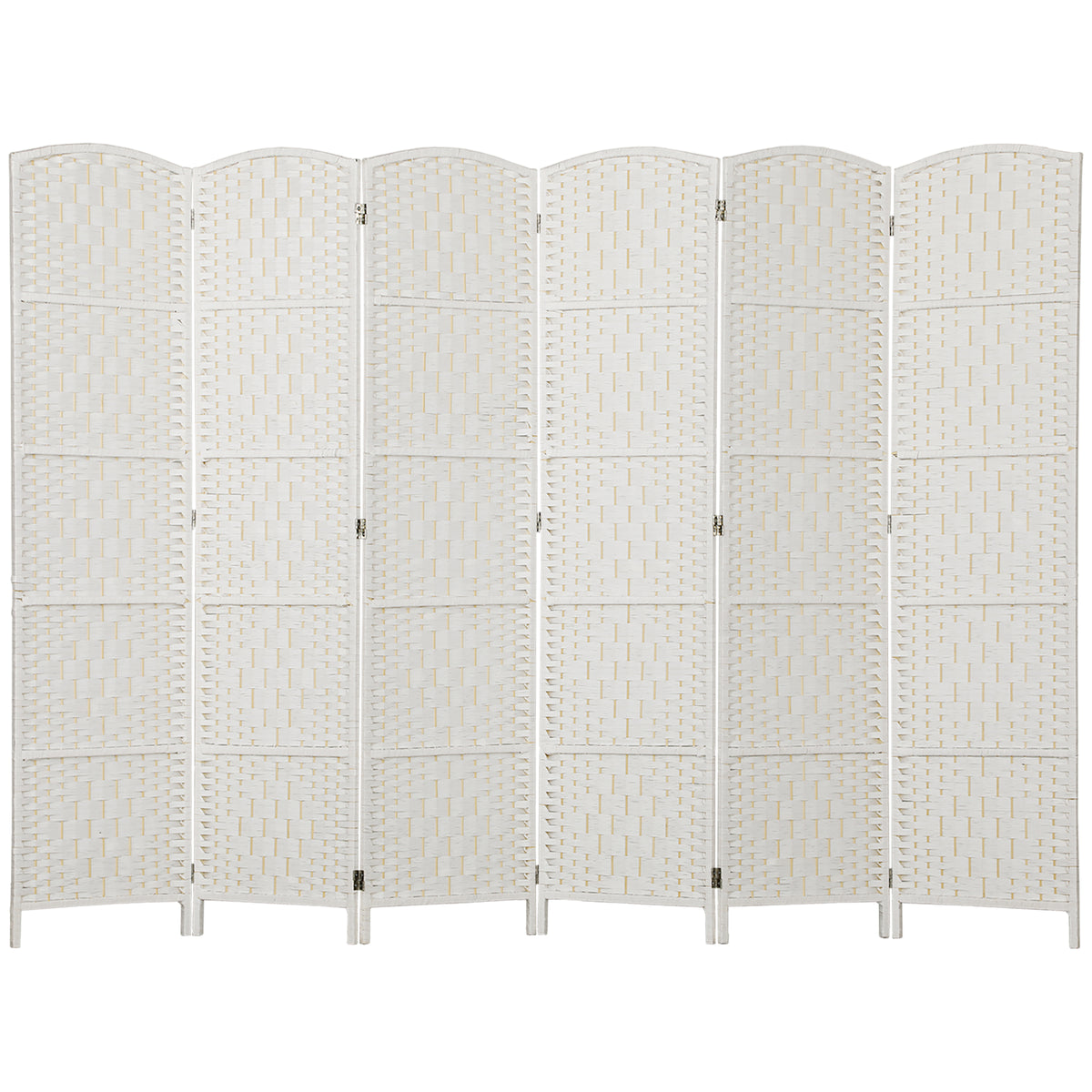 6ft Folding Room Divider - 6 Panel Wicker Privacy Screen White-Home Furnishings > Living Room Furniture > Room Dividers-DECOROLALA