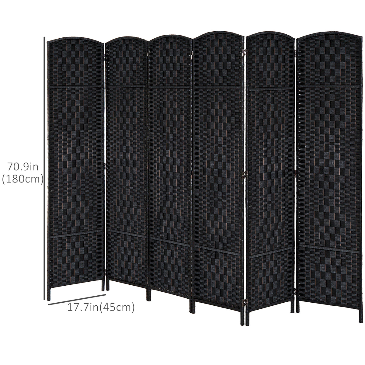 6ft Folding Room Divider - 6 Panel Woven Wicker Black-Home Furnishings > Living Room Furniture > Room Dividers-DECOROLALA