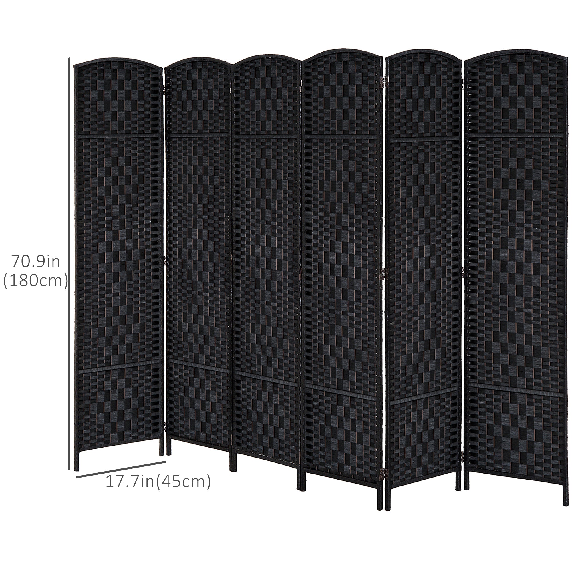 6ft Folding Room Divider - 6 Panel Woven Wicker Black-Home Furnishings > Living Room Furniture > Room Dividers-DECOROLALA