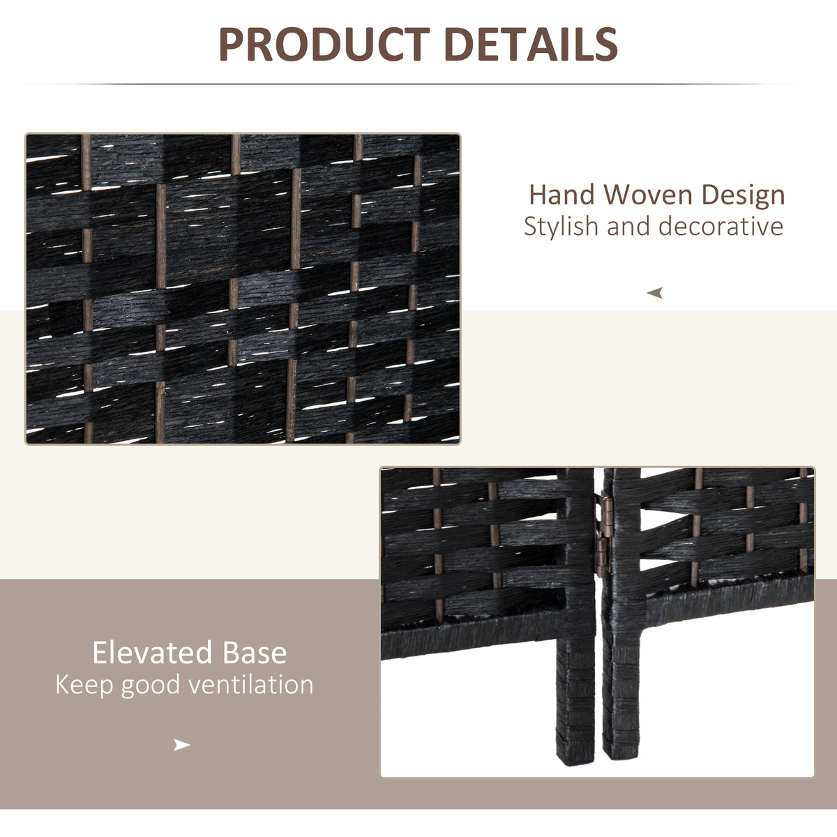 6ft Folding Room Divider - 6 Panel Woven Wicker Black-Home Furnishings > Living Room Furniture > Room Dividers-DECOROLALA