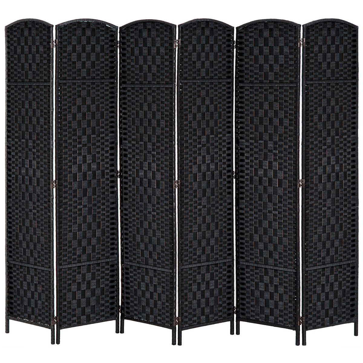 6ft Folding Room Divider - 6 Panel Woven Wicker Black-Home Furnishings > Living Room Furniture > Room Dividers-DECOROLALA