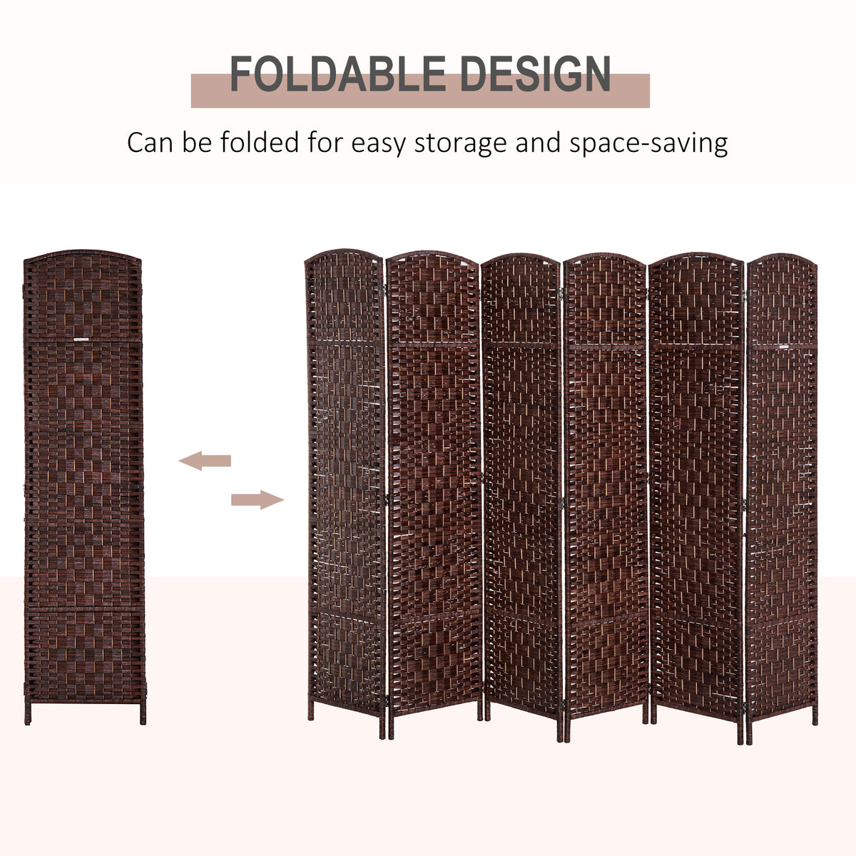 6ft Folding Room Divider - 6 Panel Woven Wicker Brown-Home Furnishings > Living Room Furniture > Room Dividers-DECOROLALA