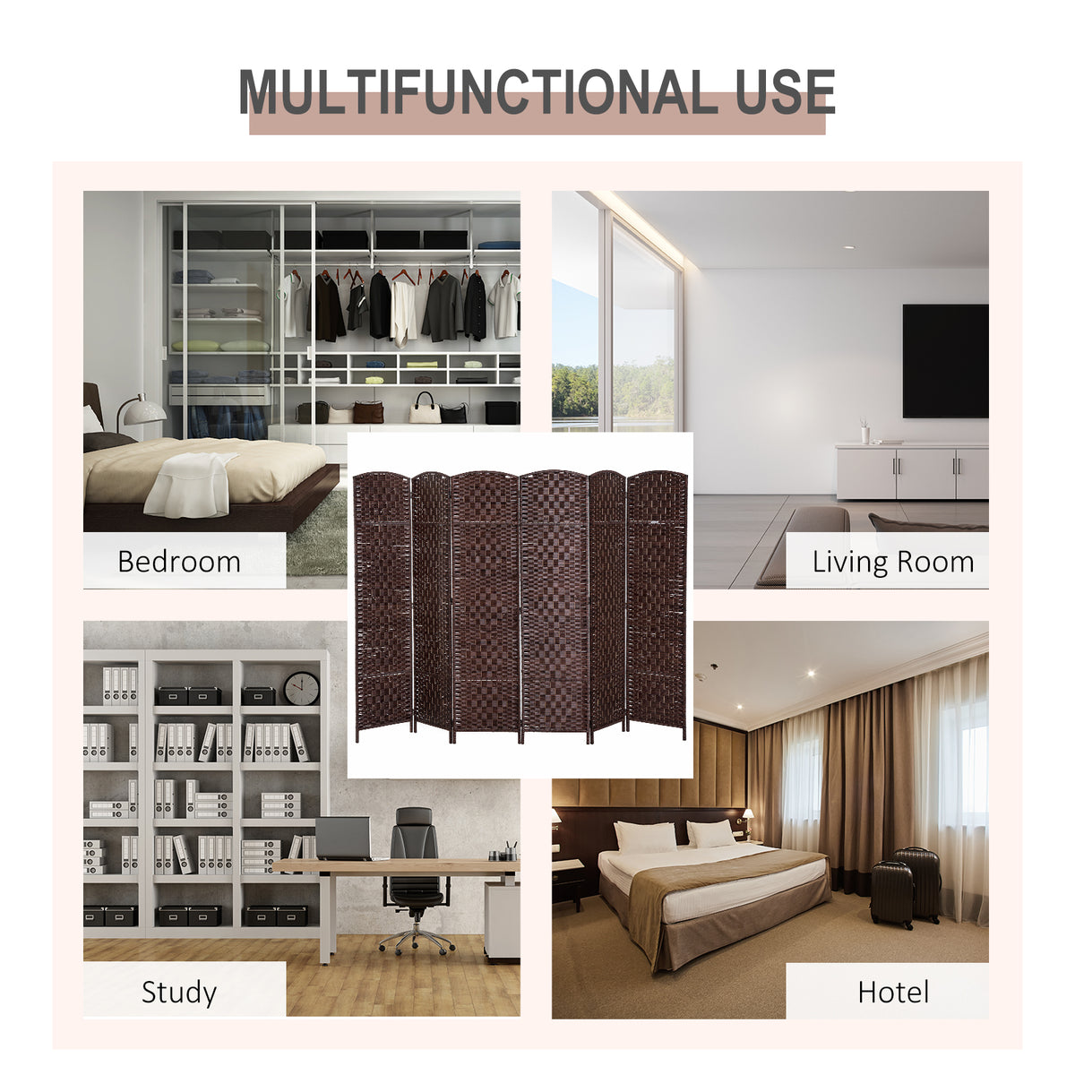 6ft Folding Room Divider - 6 Panel Woven Wicker Brown-Home Furnishings > Living Room Furniture > Room Dividers-DECOROLALA