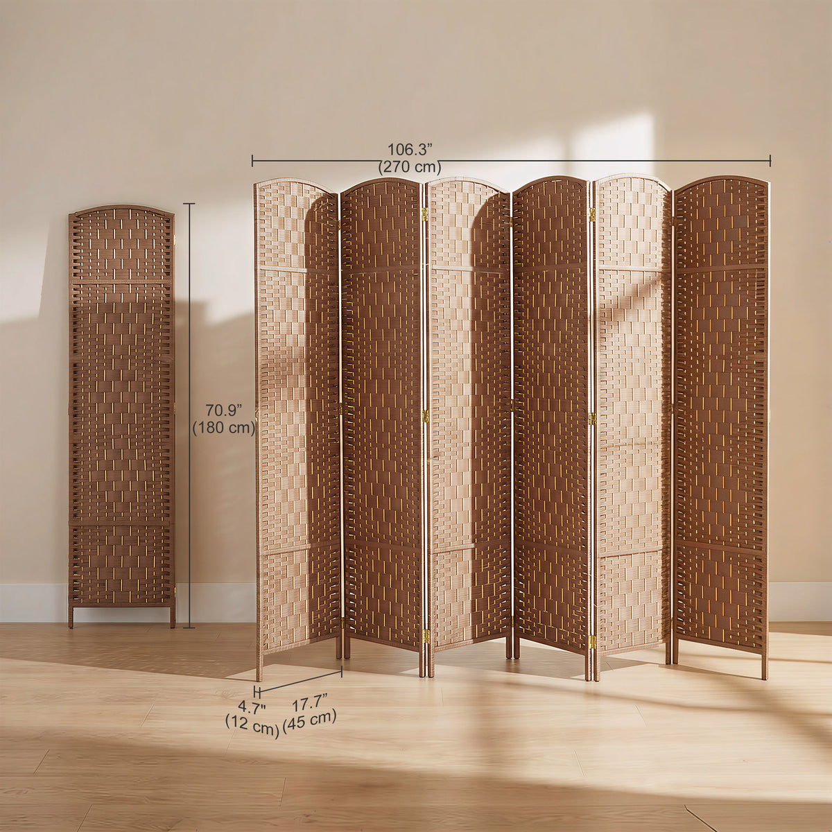 6ft Folding Room Divider - 6 Panel Woven Wood Partition-Home Furnishings > Living Room Furniture > Room Dividers-DECOROLALA
