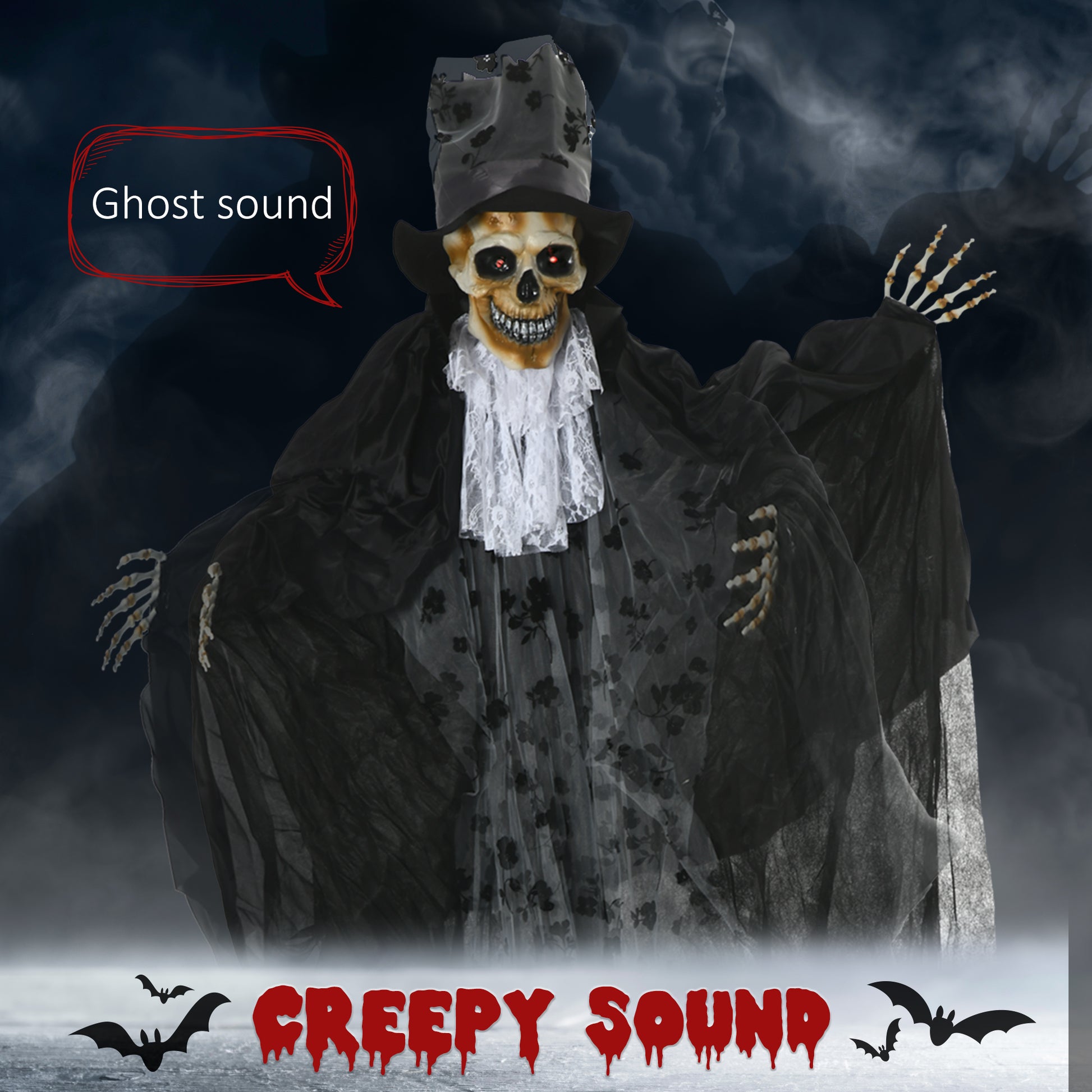 6ft Halloween Animatronic Grim Reaper Groom with Sound & LED-Home Furnishings > Holiday & Seasonal > Halloween Decorations-DECOROLALA
