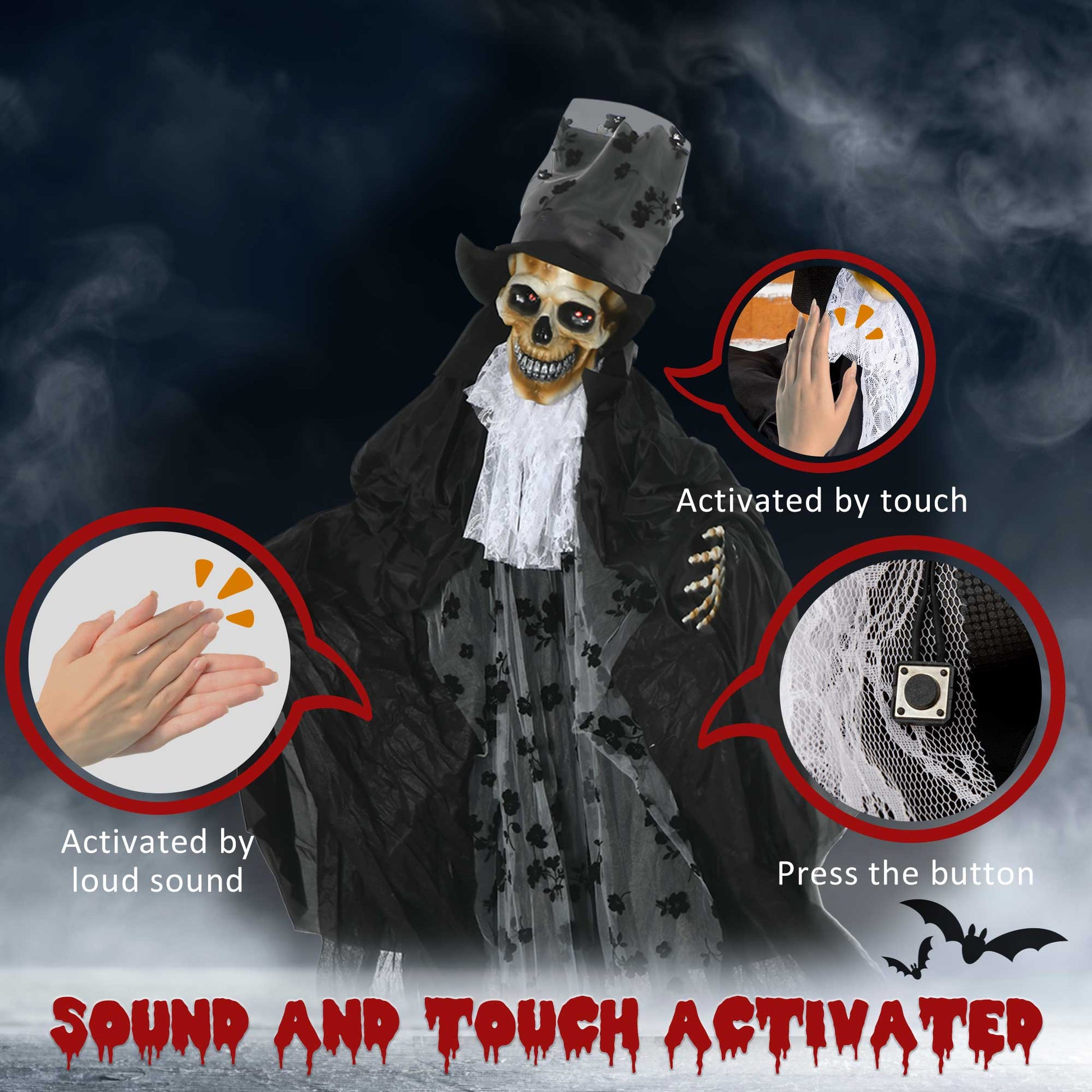 6ft Halloween Animatronic Grim Reaper Groom with Sound & LED-Home Furnishings > Holiday & Seasonal > Halloween Decorations-DECOROLALA